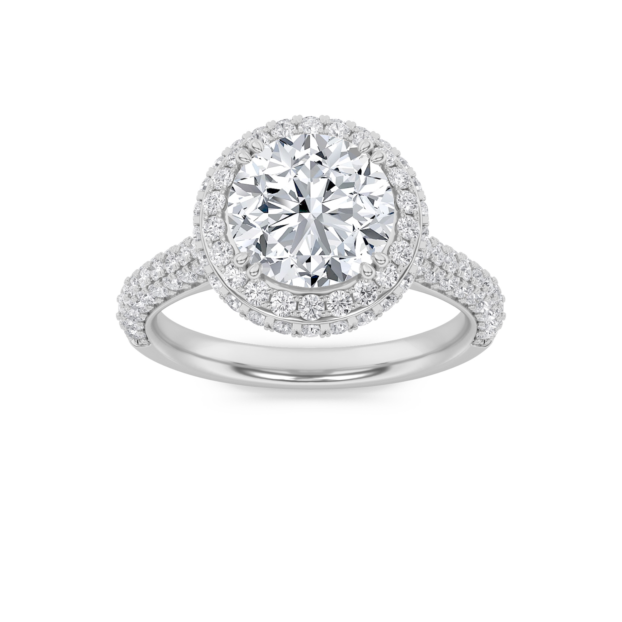 3Cttw Round Shaped Lab Grown Diamond (F/VS) Halo Accented Engagement Ring in 14K Gold