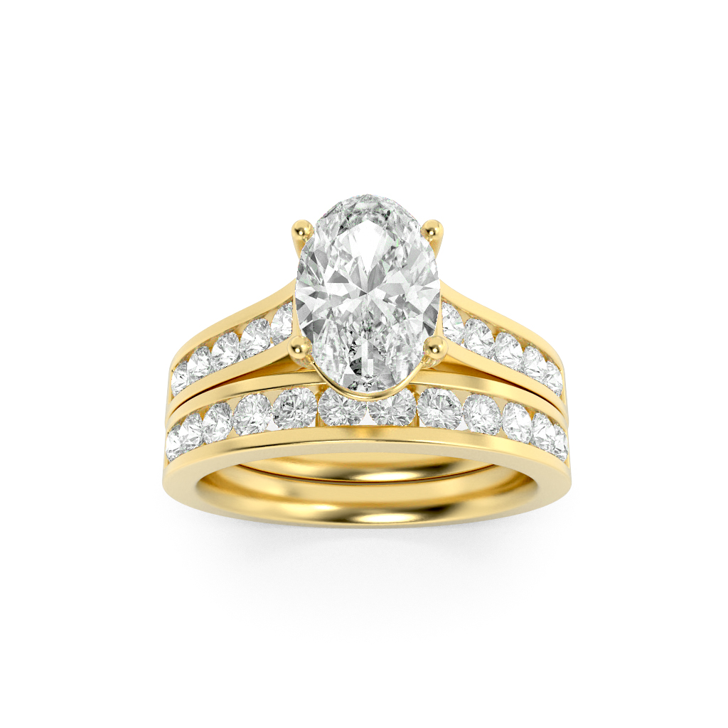 2Cttw Oval Shaped Lab Grown Diamond (F/VS) Channel Set Bridal Engagement Ring in 14K Gold