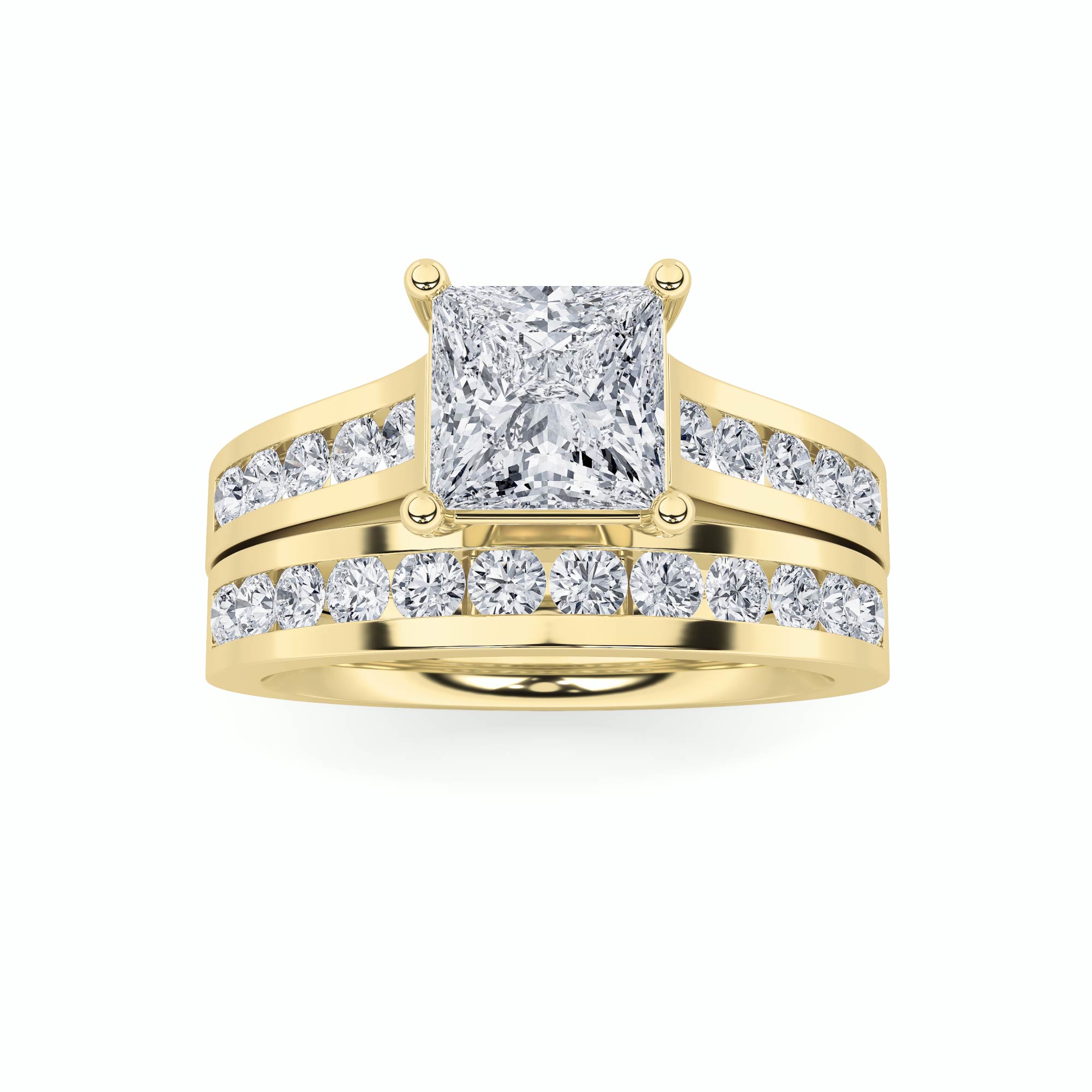 2Cttw Princess Shaped Lab Grown Diamond (F/VS) Channel Set Bridal Engagement Ring in 14K Gold