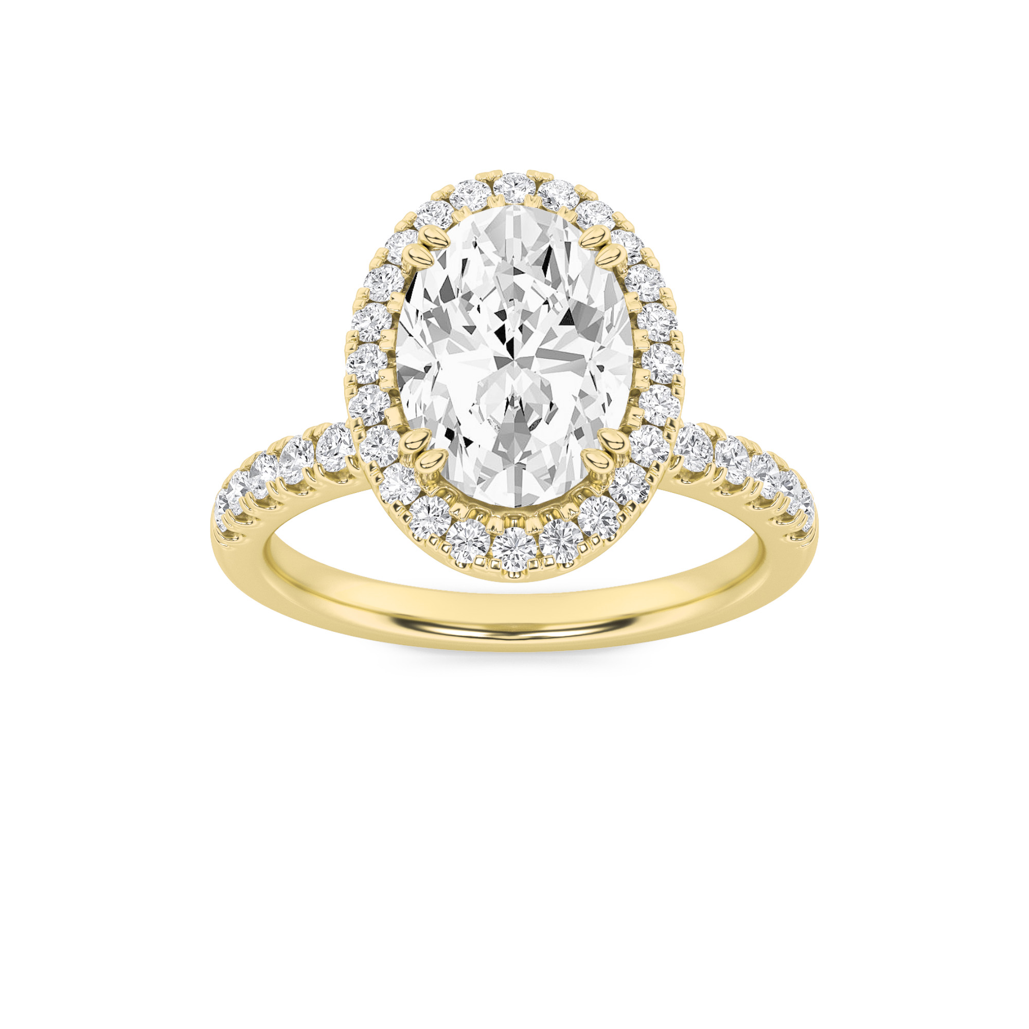 3Cttw Oval Shaped Lab Grown Diamond (F/VS) Halo Accented Engagement Ring in 14K Gold