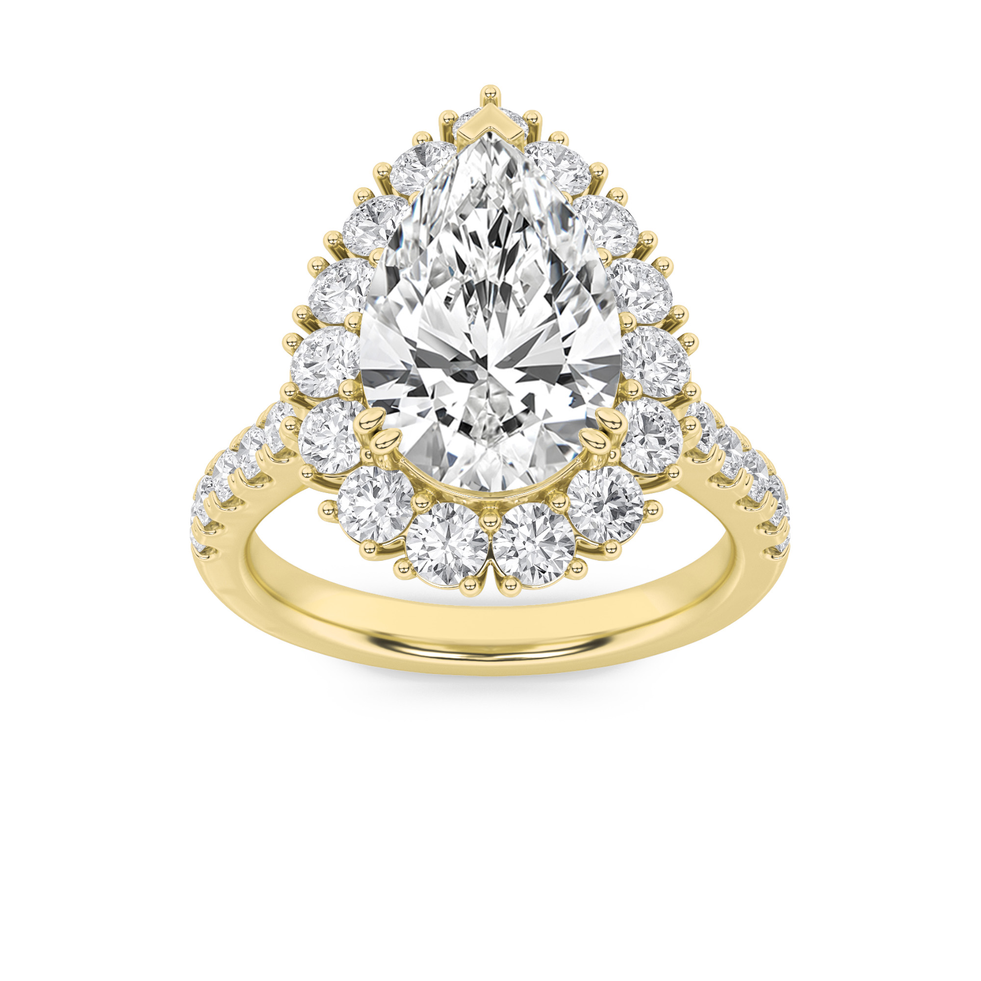 4Cttw Pear Shaped Lab Grown Diamond (F/VS) Bold Classic Engagement Ring in 14K Gold