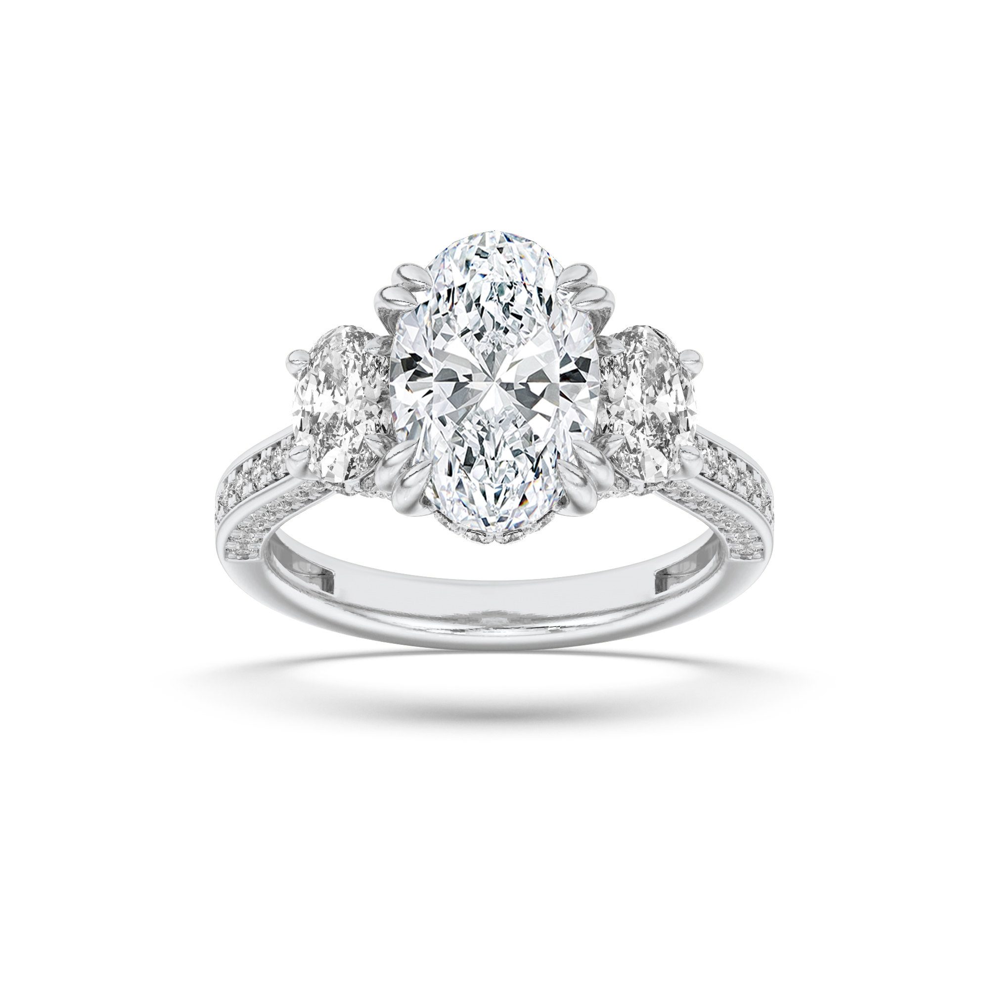 3Cttw Oval Shaped Lab Grown Diamond (F/VS) Three Stone Accented Engagement Ring in 14K Gold