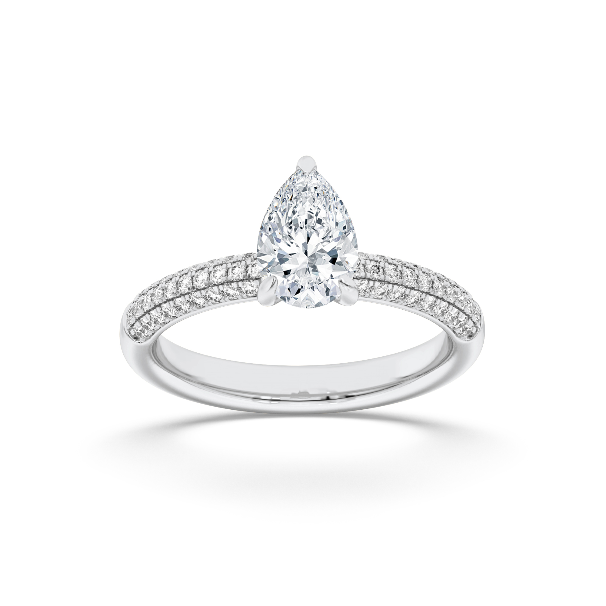 1.5Cttw Pear Shaped Lab Grown Diamond (F/VS) Three Row Micro Pave Engagement Ring in 14K Gold