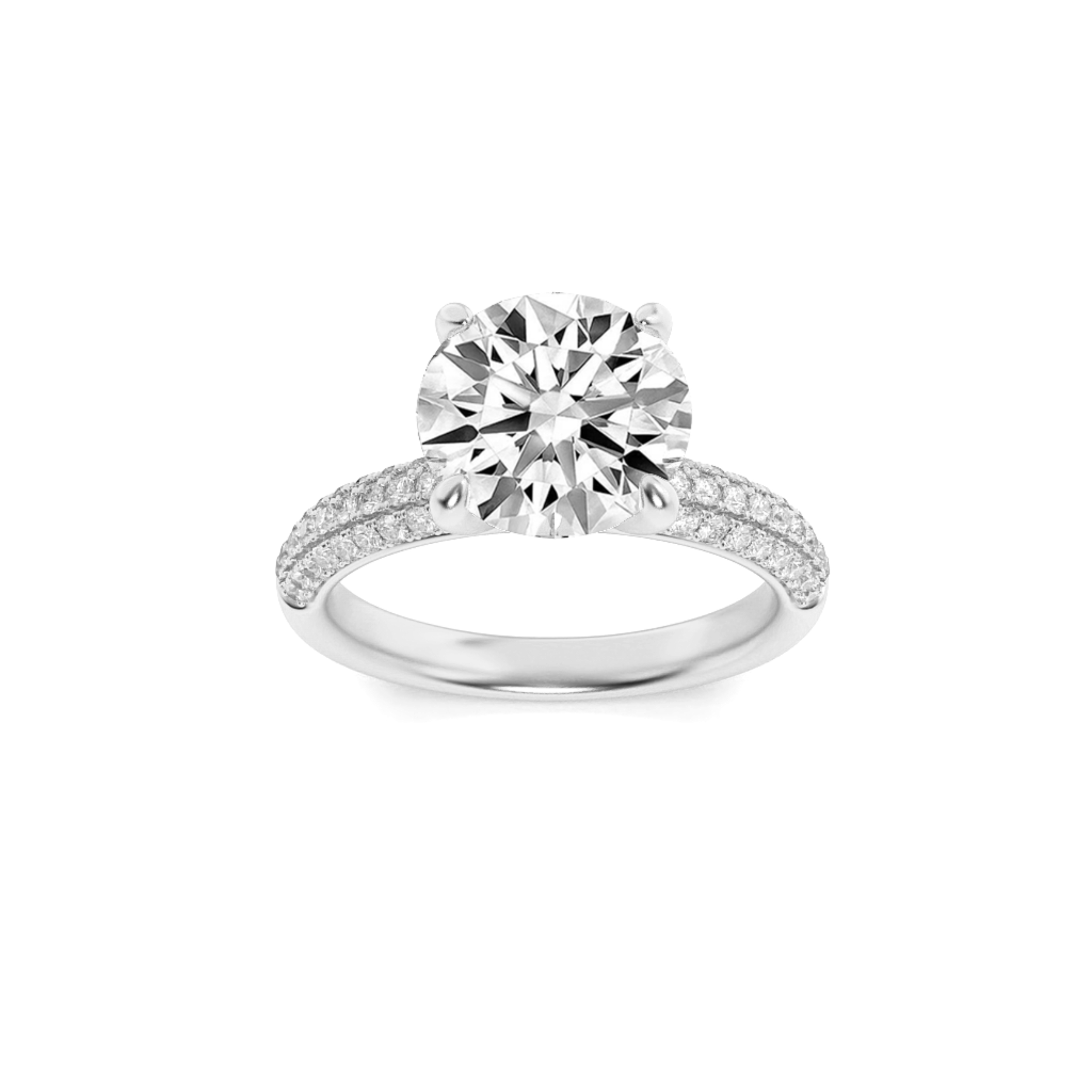 1.5Cttw Round Shaped Lab Grown Diamond (F/VS) Three Row Micro Pave Engagement Ring in 14K Gold