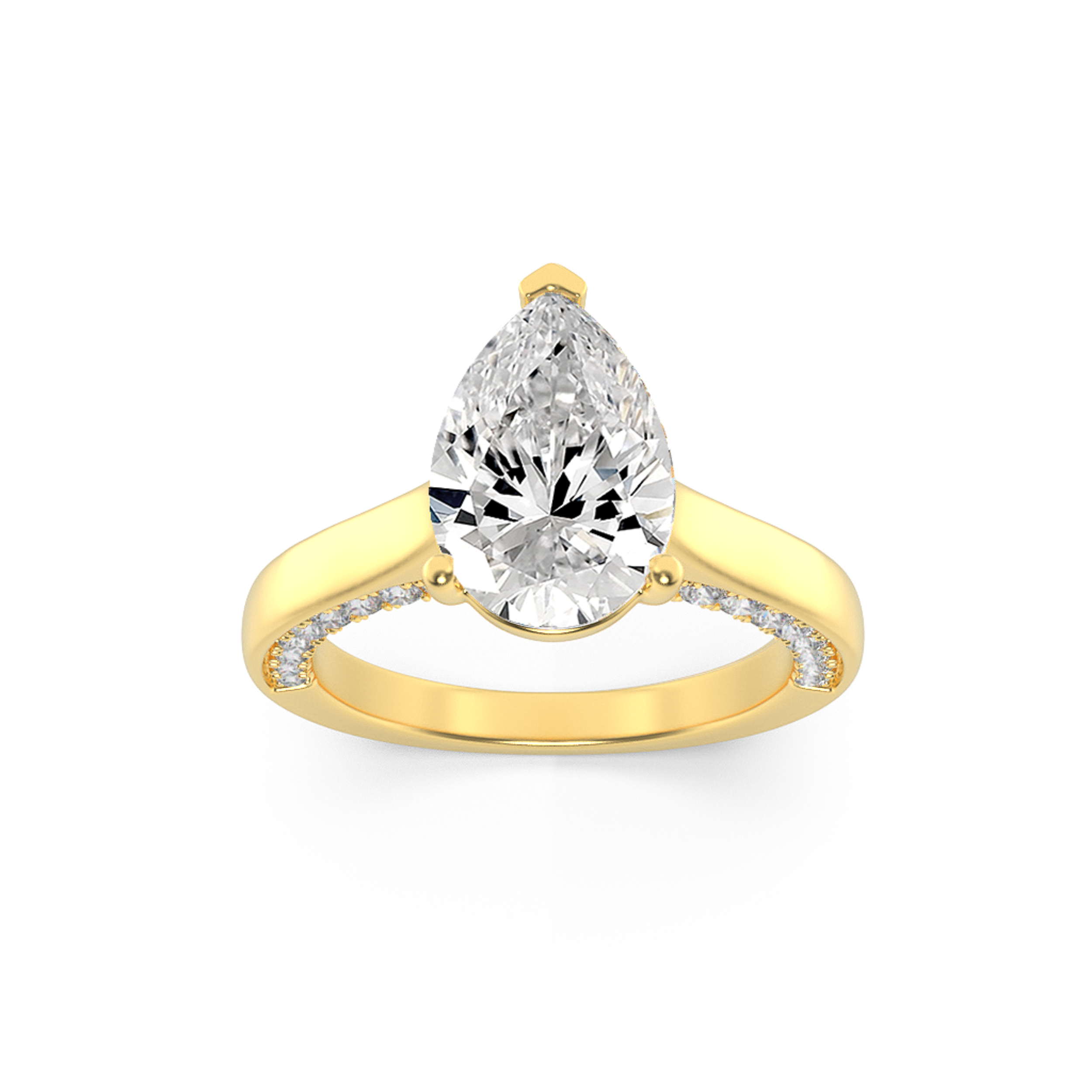 2Cttw Pear Shaped Lab Grown Diamond (F/VS) Accented Bridge Shank Engagement Ring in 14K Gold