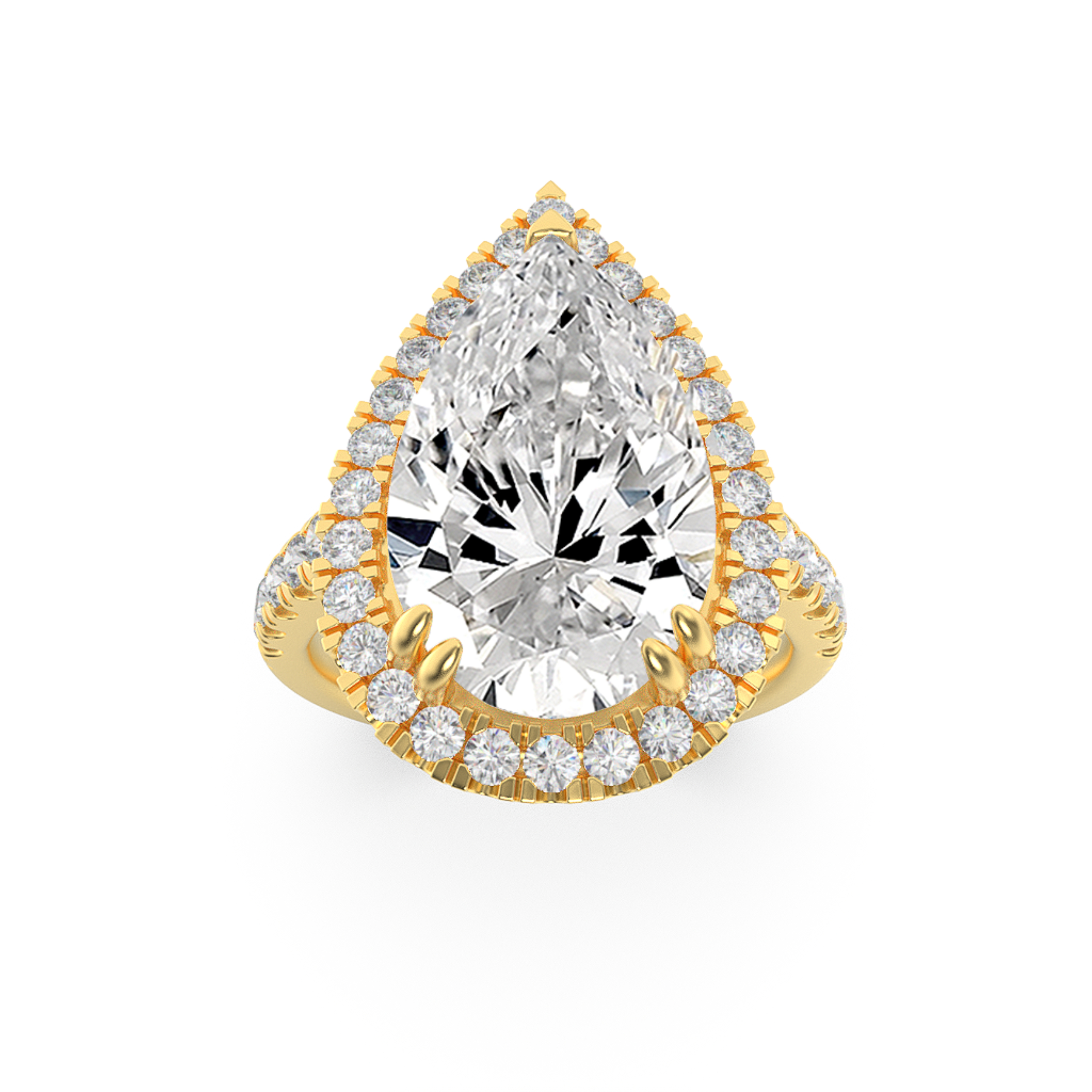 3Cttw Pear Shaped Lab Grown Diamond (F/VS) Bolld Accented Halo Engagement Ring in 14K Gold