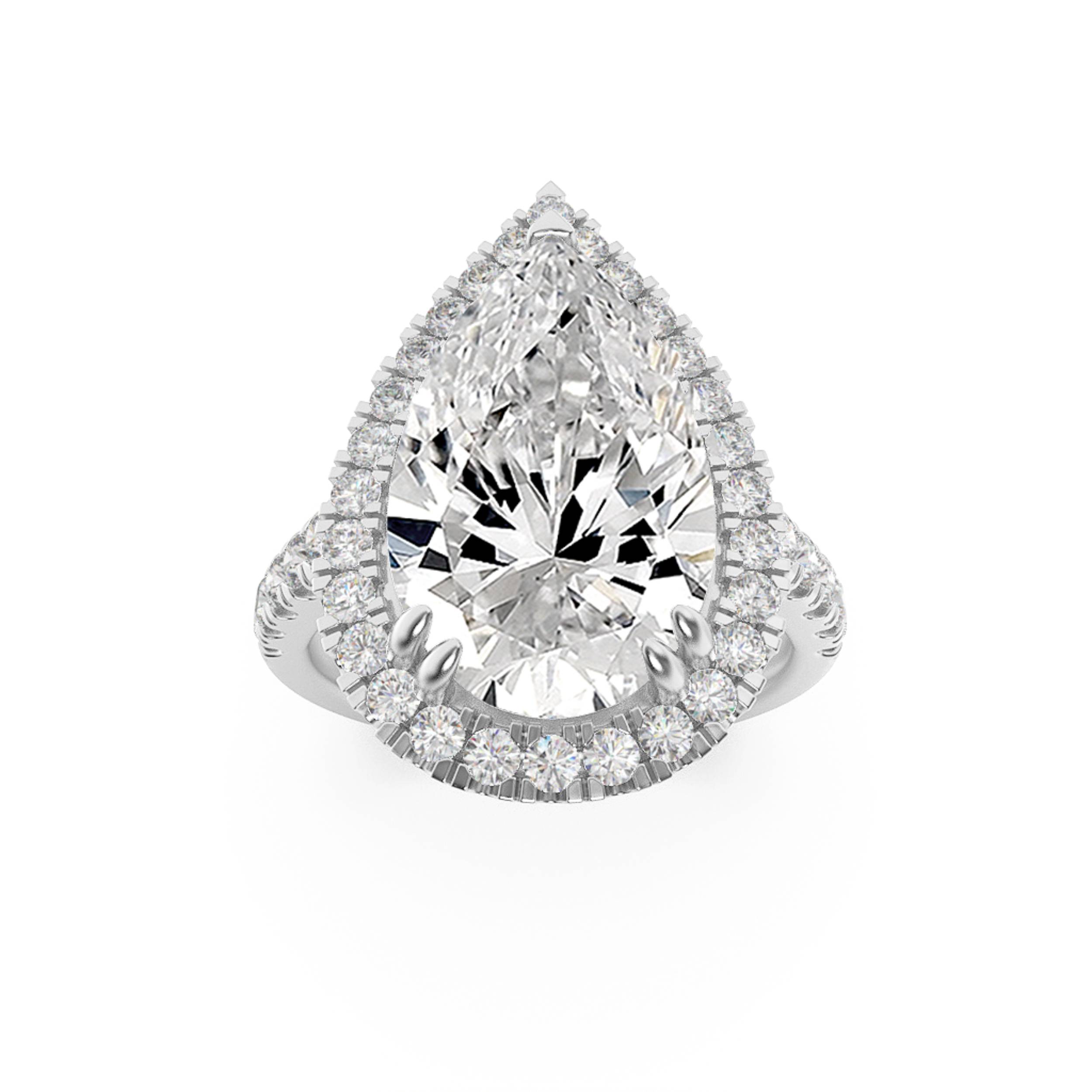3Cttw Pear Shaped Lab Grown Diamond (F/VS) Bolld Accented Halo Engagement Ring in 14K Gold
