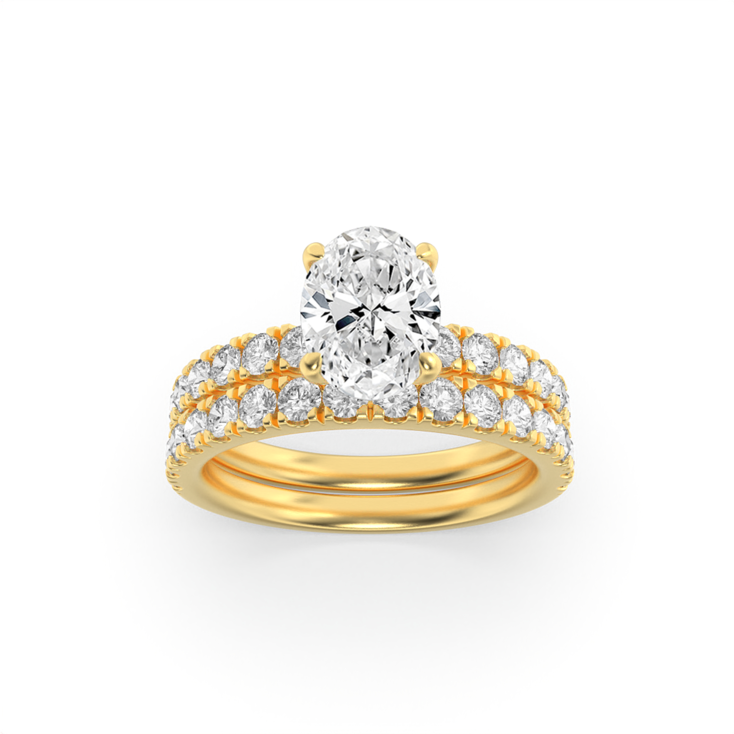 2Cttw Oval Shaped Lab Grown Diamond (F/VS) Classic Accented  Set With Band and Engagement Ring in 14K Gold