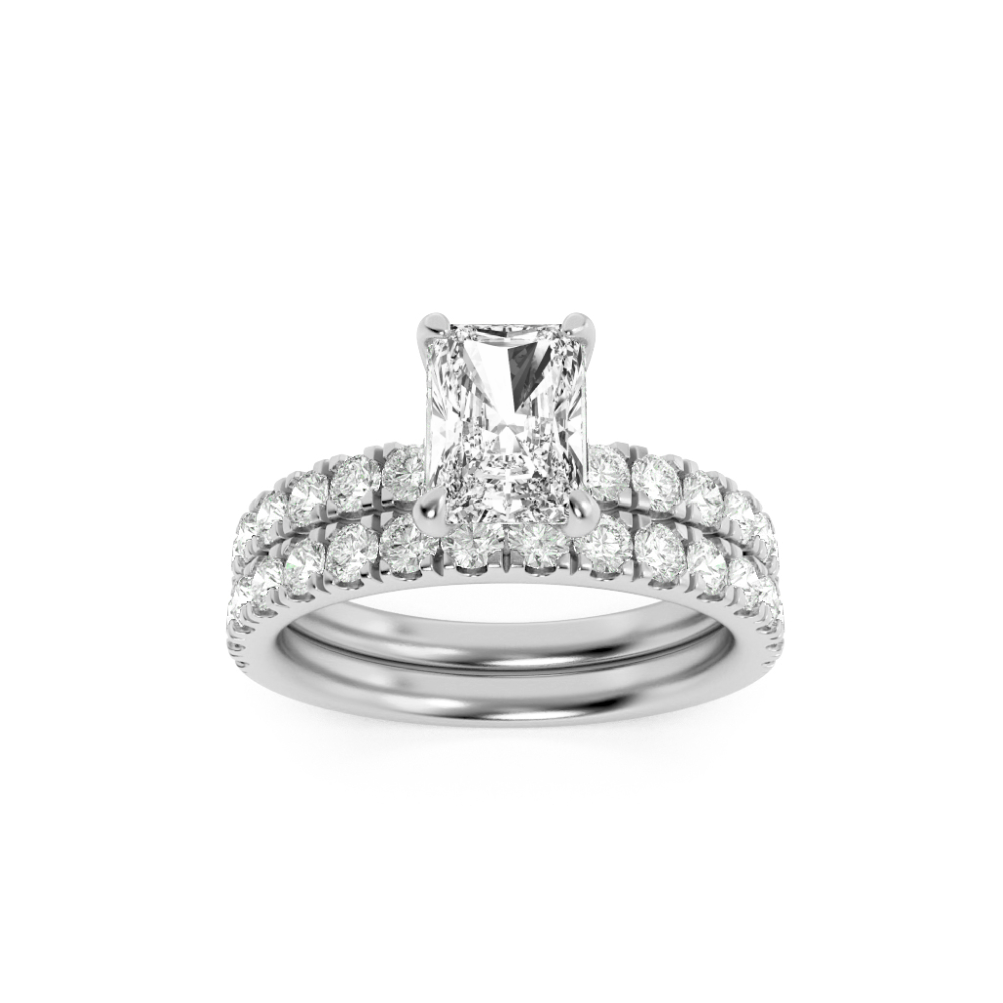2Cttw Radiant Shaped Lab Grown Diamond (F/VS) Classic Accented  Set With Band and Engagement Ring in 14K Gold