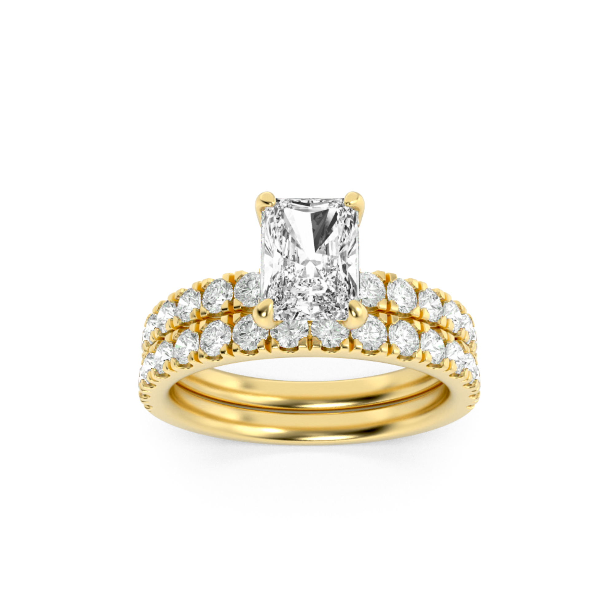 2Cttw Radiant Shaped Lab Grown Diamond (F/VS) Classic Accented  Set With Band and Engagement Ring in 14K Gold