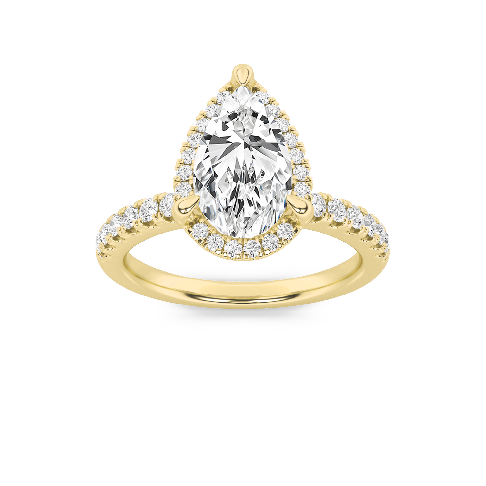 2Cttw Pear Shaped Lab Grown Diamond (F/VS) Halo Accented Engagement Ring in 14K Gold