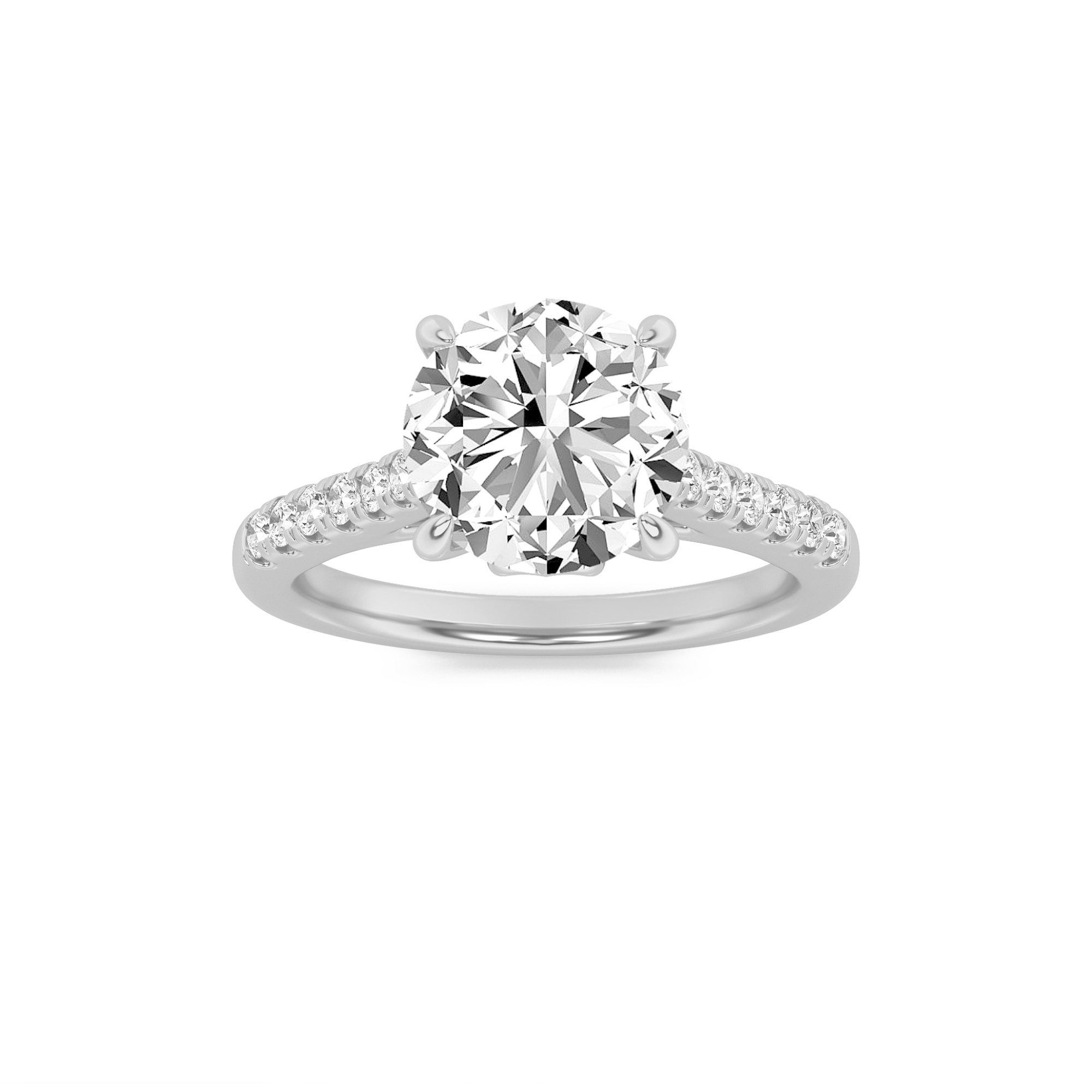 2.5Cttw Round Shaped Lab Grown Diamond (F/VS) Petite Shank Accented Engagement Ring in 14K Gold