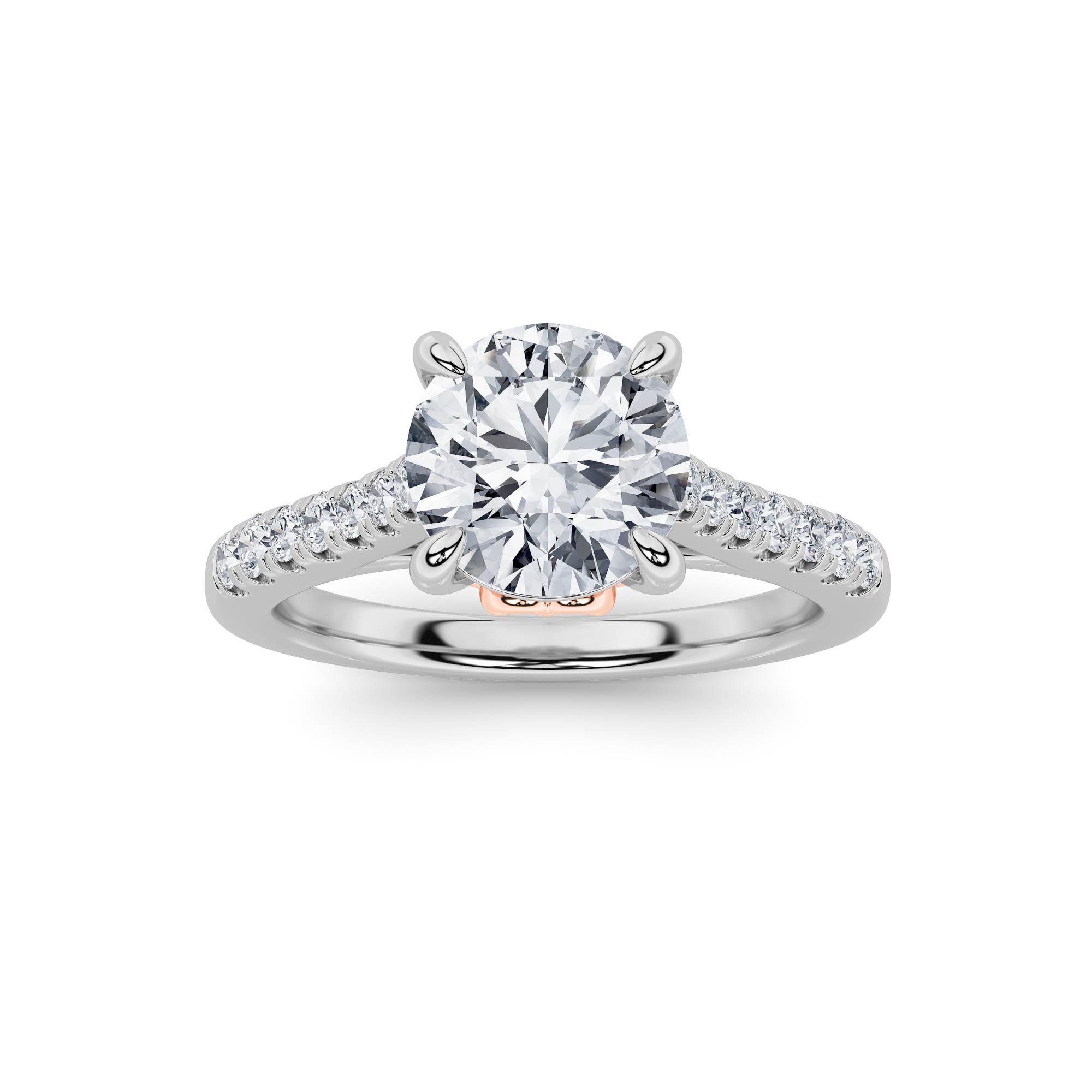 2.5Cttw Round Shaped Lab Grown Diamond (F/VS) Petite Shank Accented Engagement Ring in 14K Gold