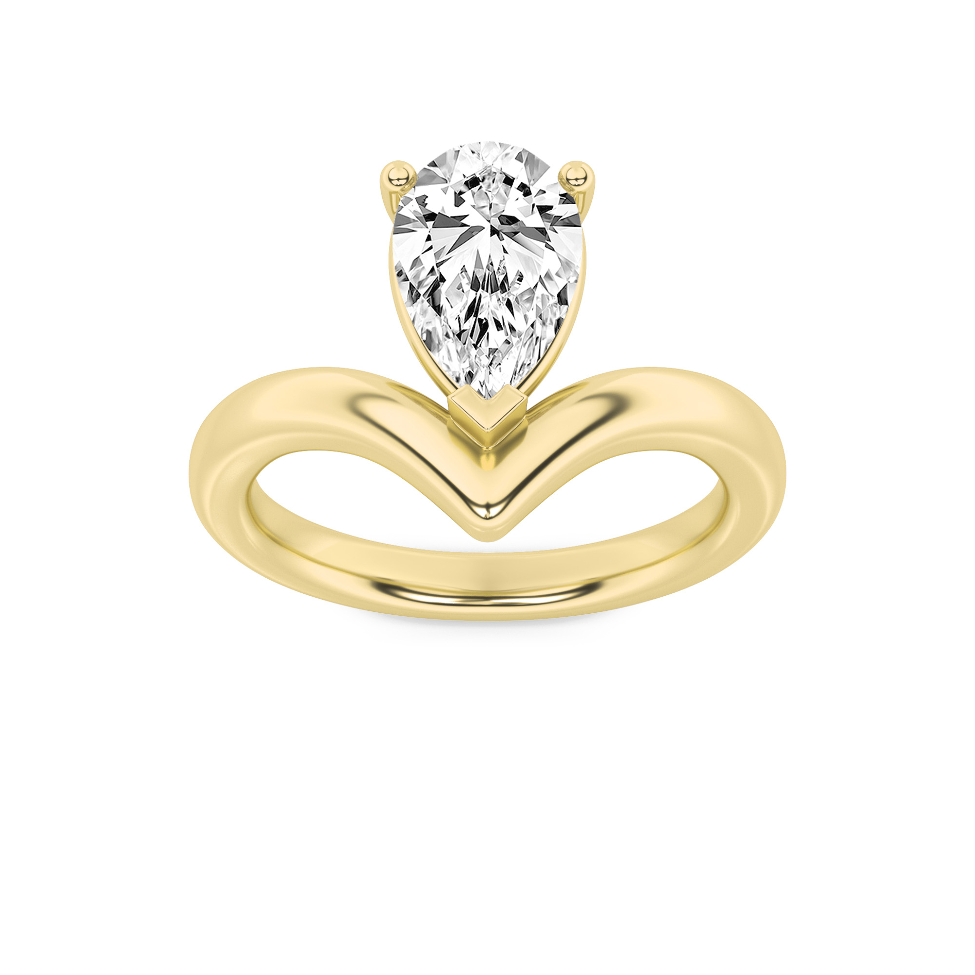 1.5Cttw Pear Shaped Lab Grown Diamond (F/VS) Chevron Solitaire Engagement Ring in 14K Gold