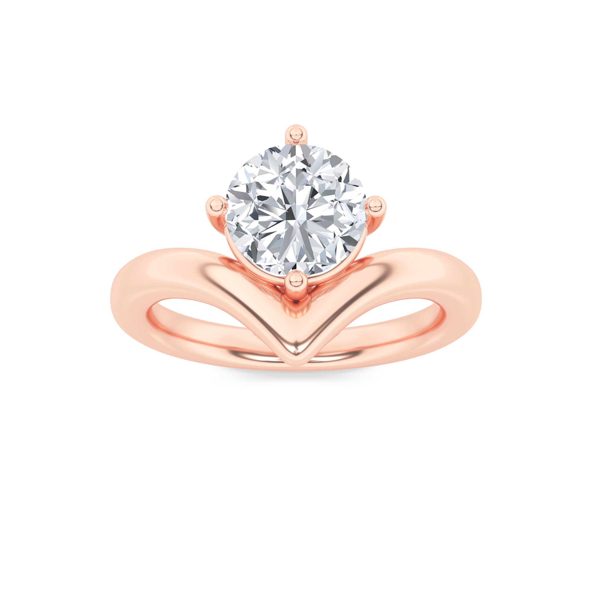 1.5Cttw Round Shaped Lab Grown Diamond (F/VS) Chevron Solitaire Engagement Ring in 14K Gold
