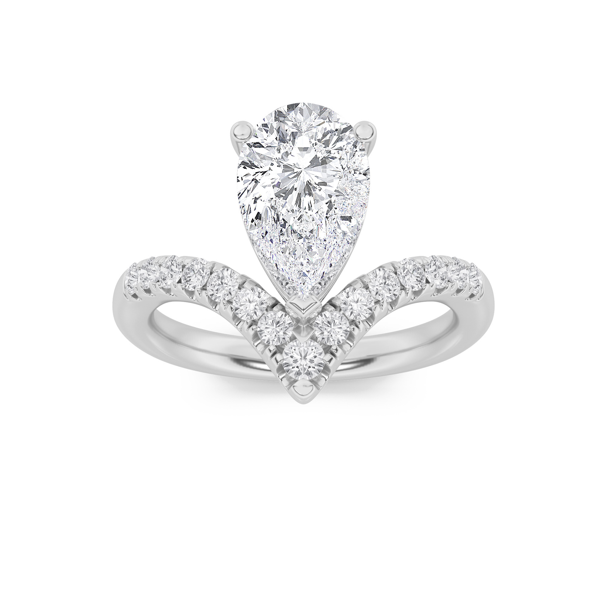 2Cttw Pear Shaped Lab Grown Diamond (F/VS) Accented Solitaire Fancy Engagement Ring in 14K Gold