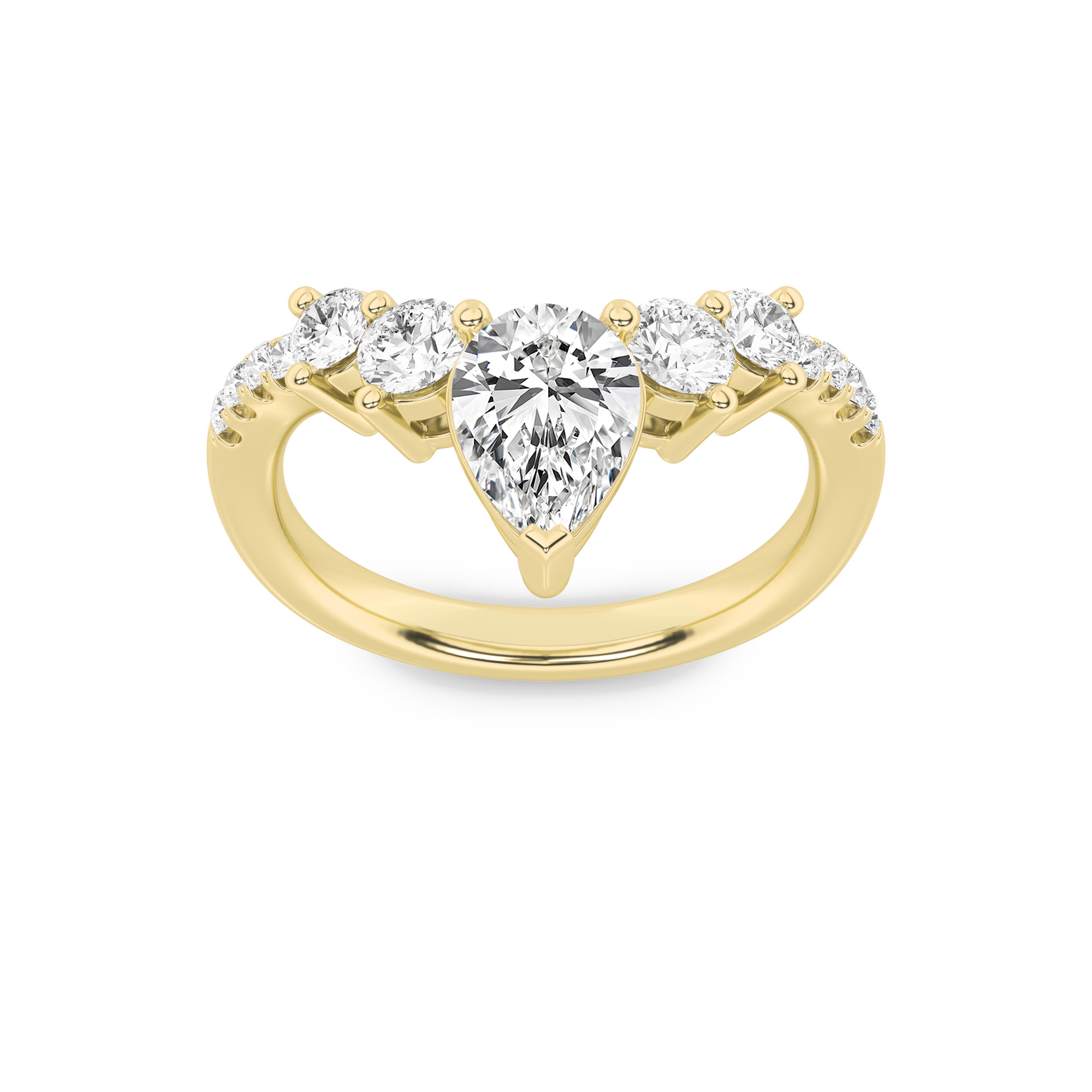 1.5Cttw Pear Shaped Lab Grown Diamond (F/VS) Fancy Contour Ring in 14K Gold