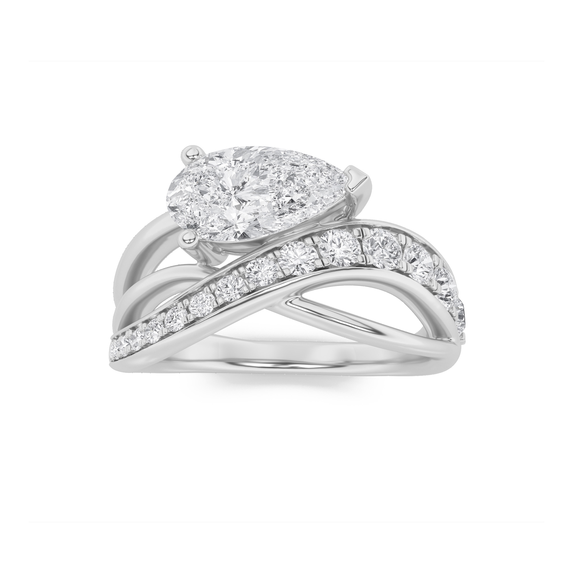 2Cttw Pear Shaped Lab Grown Diamond (F/VS) Fashion AccentedEngagement Ring in 14K Gold