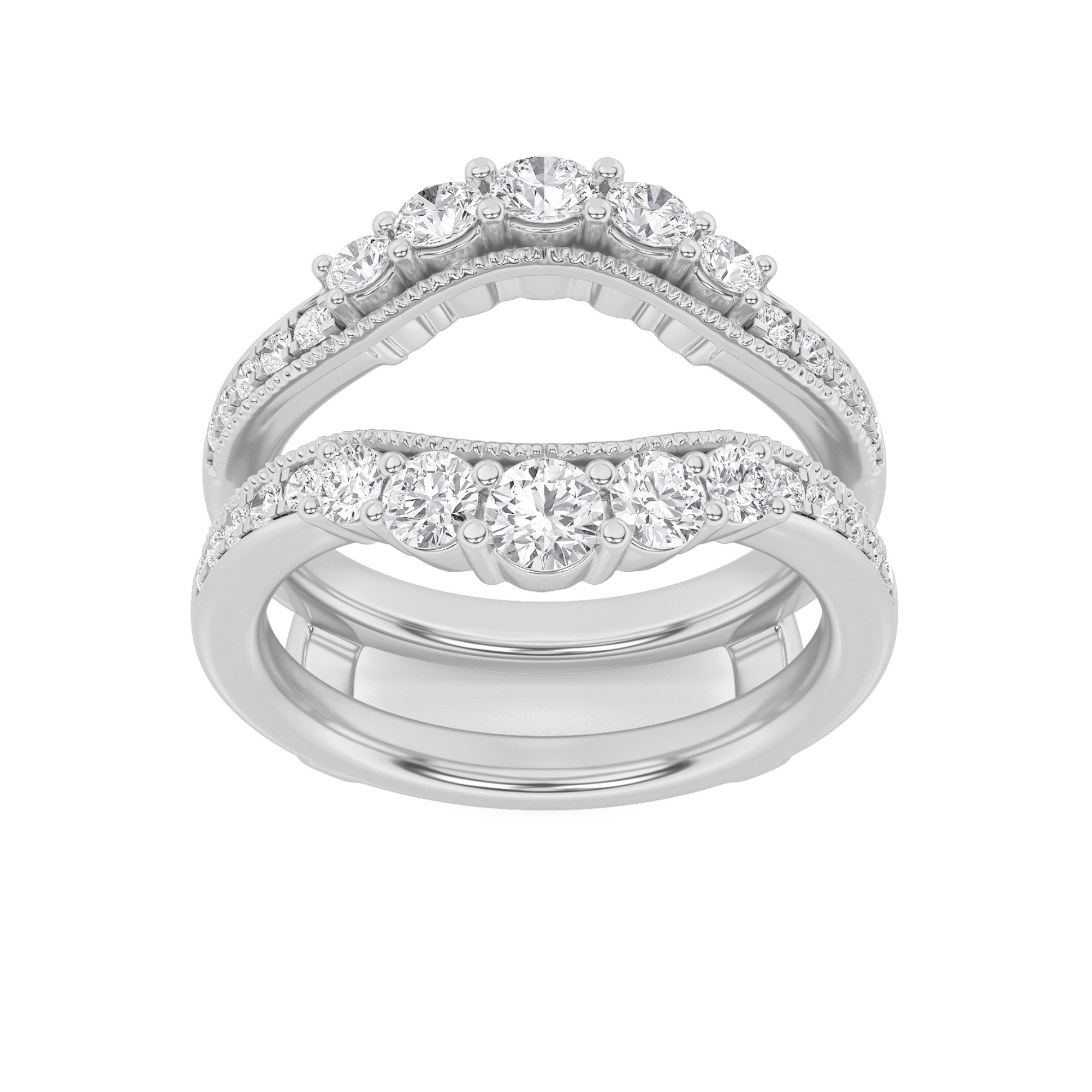 1Cttw Round Shaped Lab Grown Diamond (F/VS) Insert Jacket Ring in 14K Gold