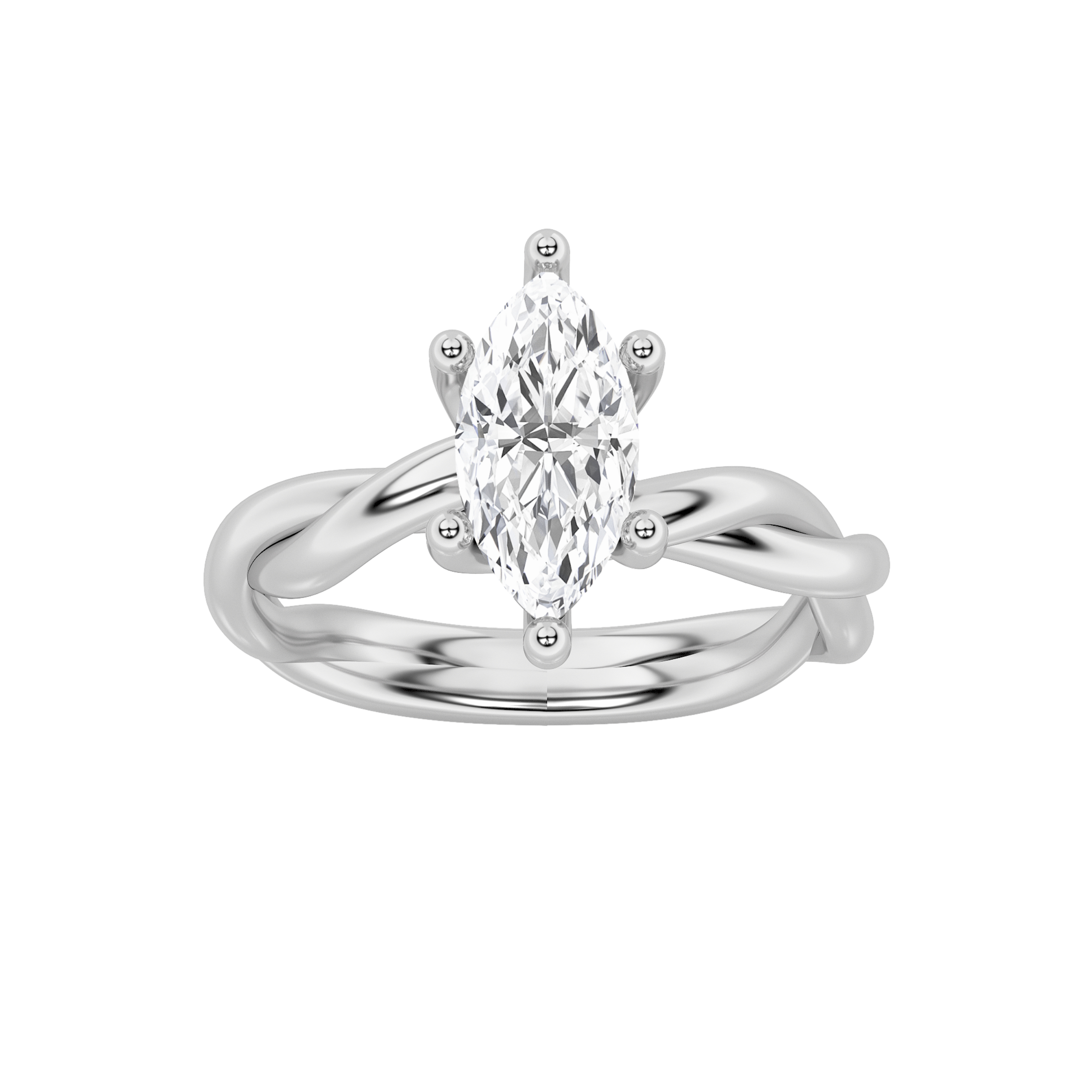 1.5Cttw Marquise Shaped Lab Grown Diamond (F/VS) Twisted Shank Solitaire Engagement Ring in 14K Gold