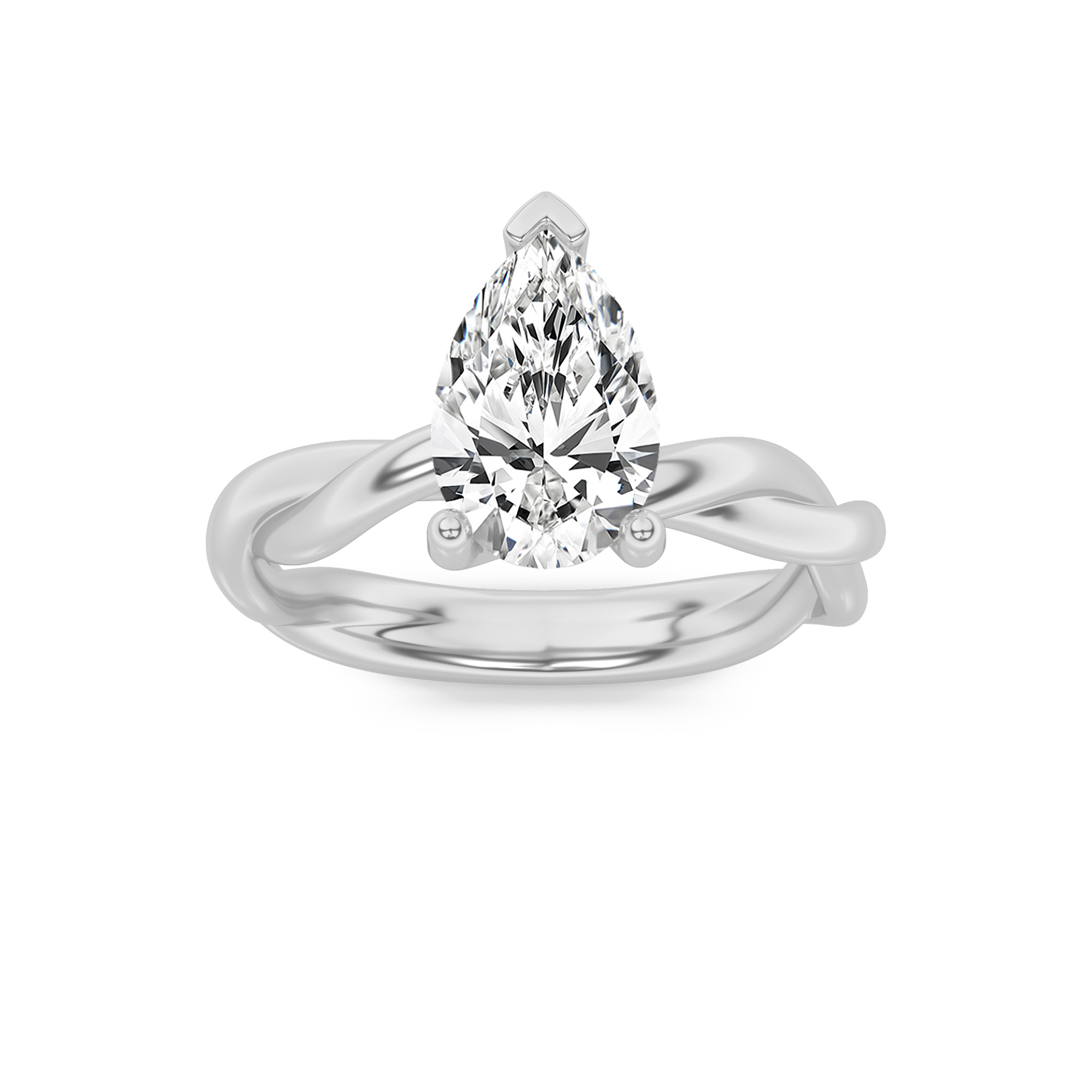 1.5Cttw Pear Shaped Lab Grown Diamond (F/VS) Twisted Shank Solitaire Engagement Ring in 14K Gold