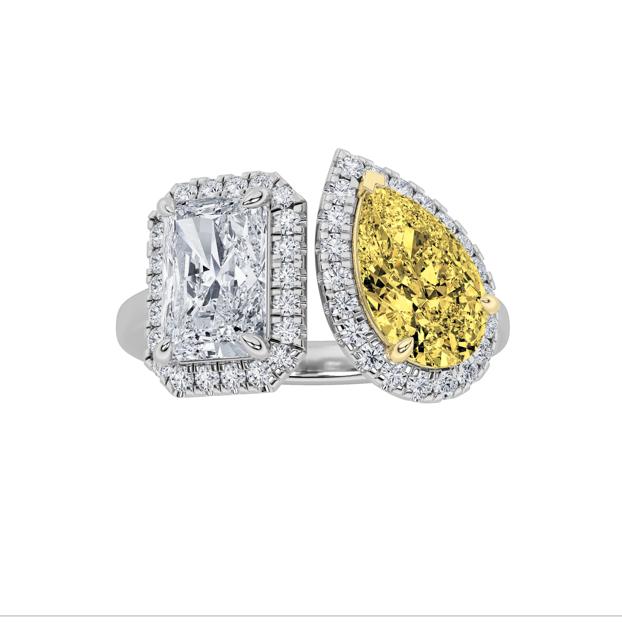 3Cttw Radiant Shaped Lab Grown Diamond (F/VS) Toi et Moi Fashiion Ring in 14K Gold