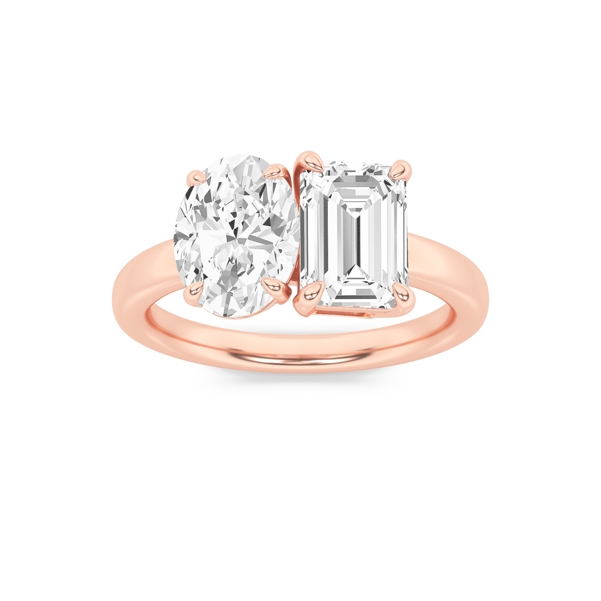 3Cttw Emerald Shaped Lab Grown Diamond (F/VS) Toi et Moi Engagement Ring in 14K Gold