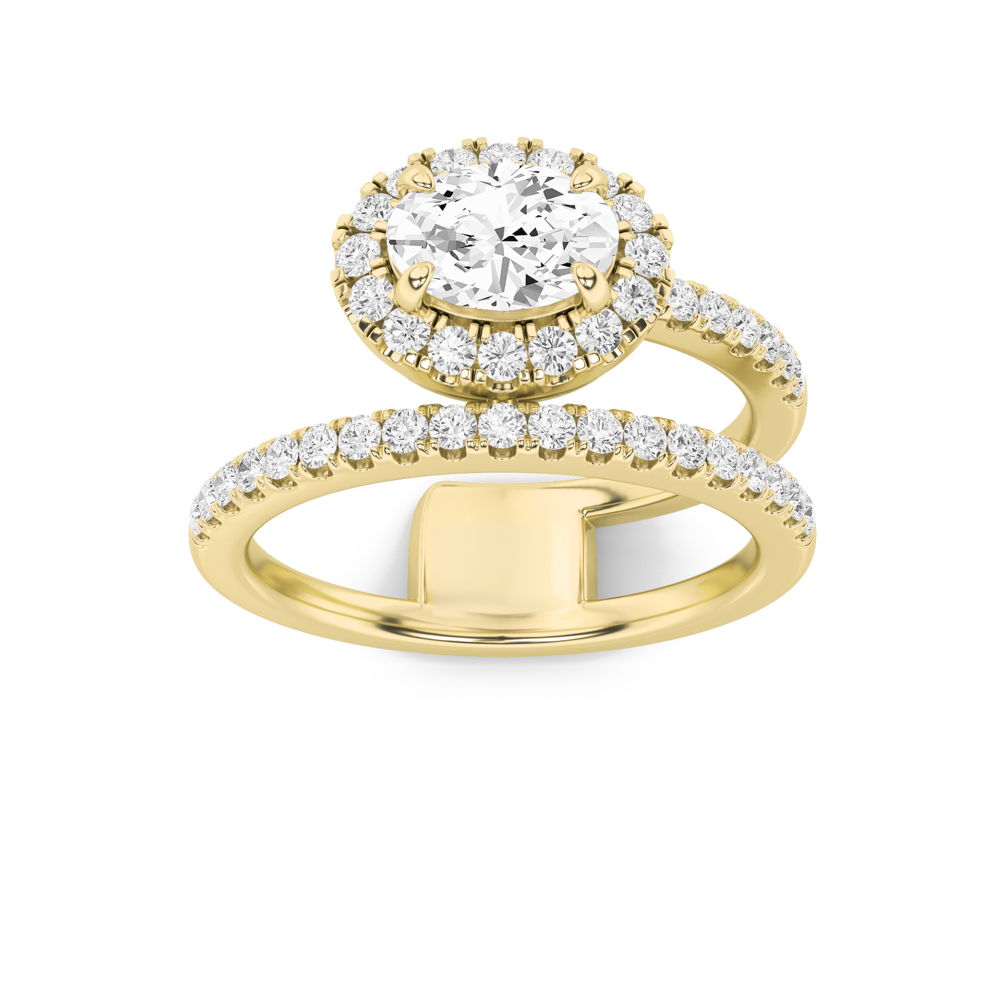1Cttw Oval Shaped Lab Grown Diamond (F/VS) Halo Accented Fashion Ring in 14K Gold