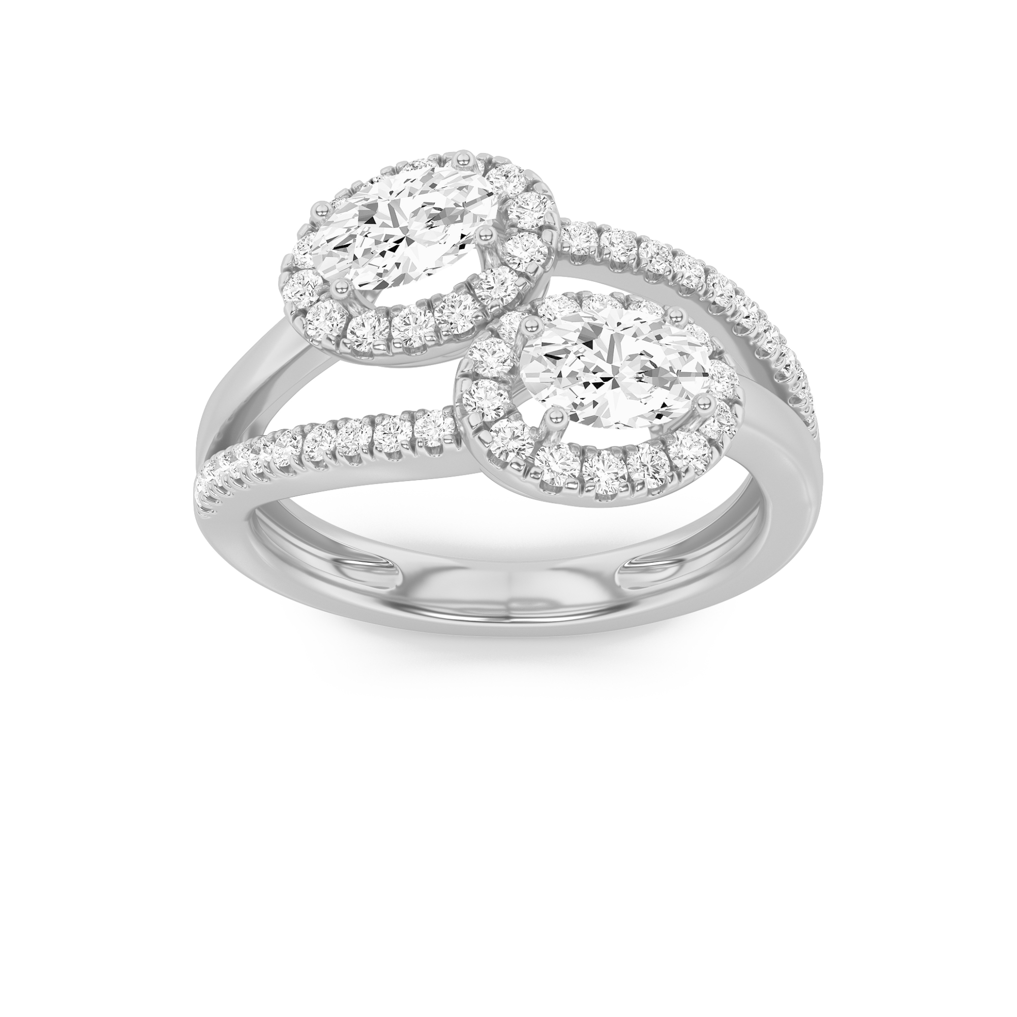 1Cttw Oval Shaped Lab Grown Diamond (F/VS) Accented Toi et Moi Fashiion Ring in 14K Gold