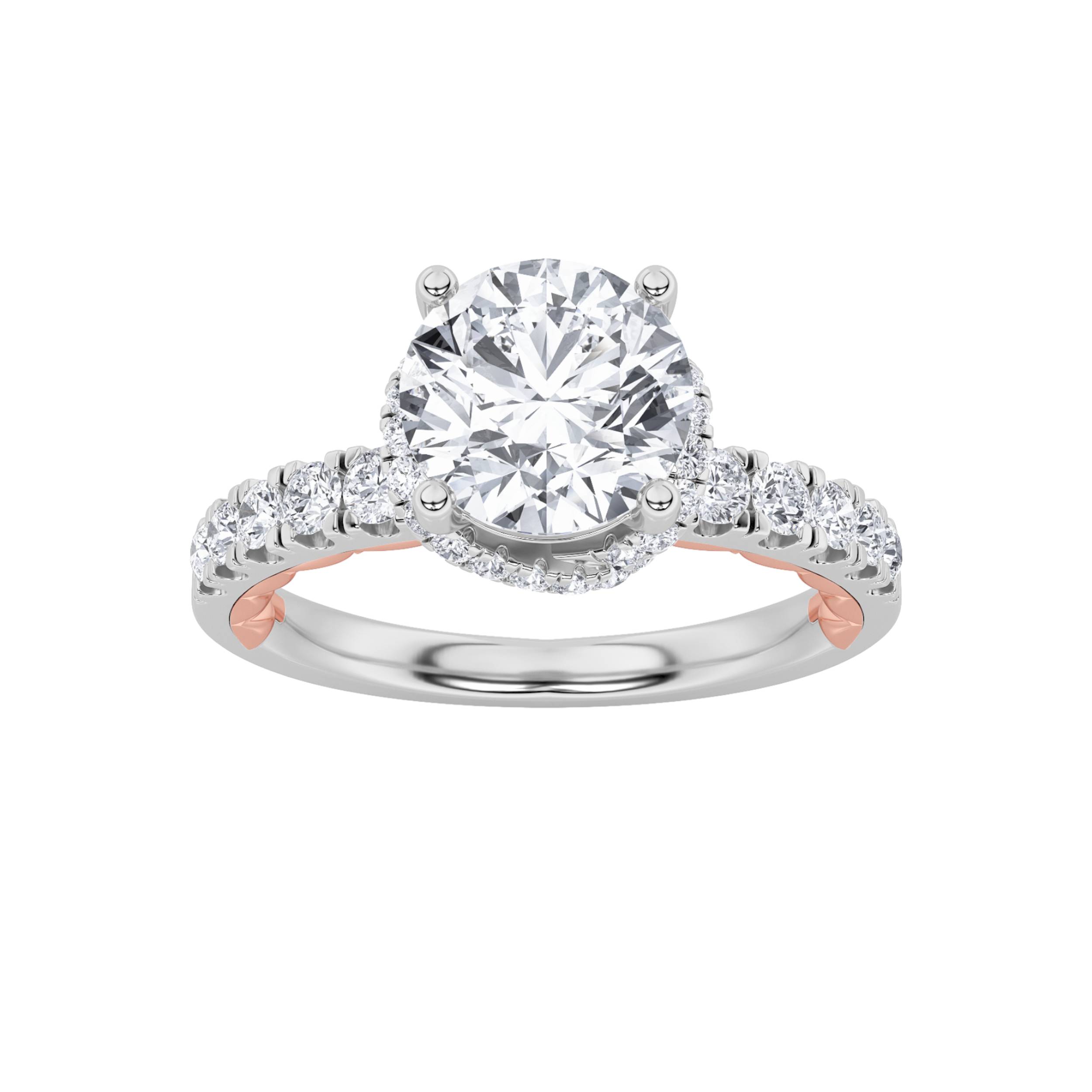 2Cttw Round Shaped Lab Grown Diamond (F/VS) Two Tone Accented Fancy Engagement Ring in 14K Gold