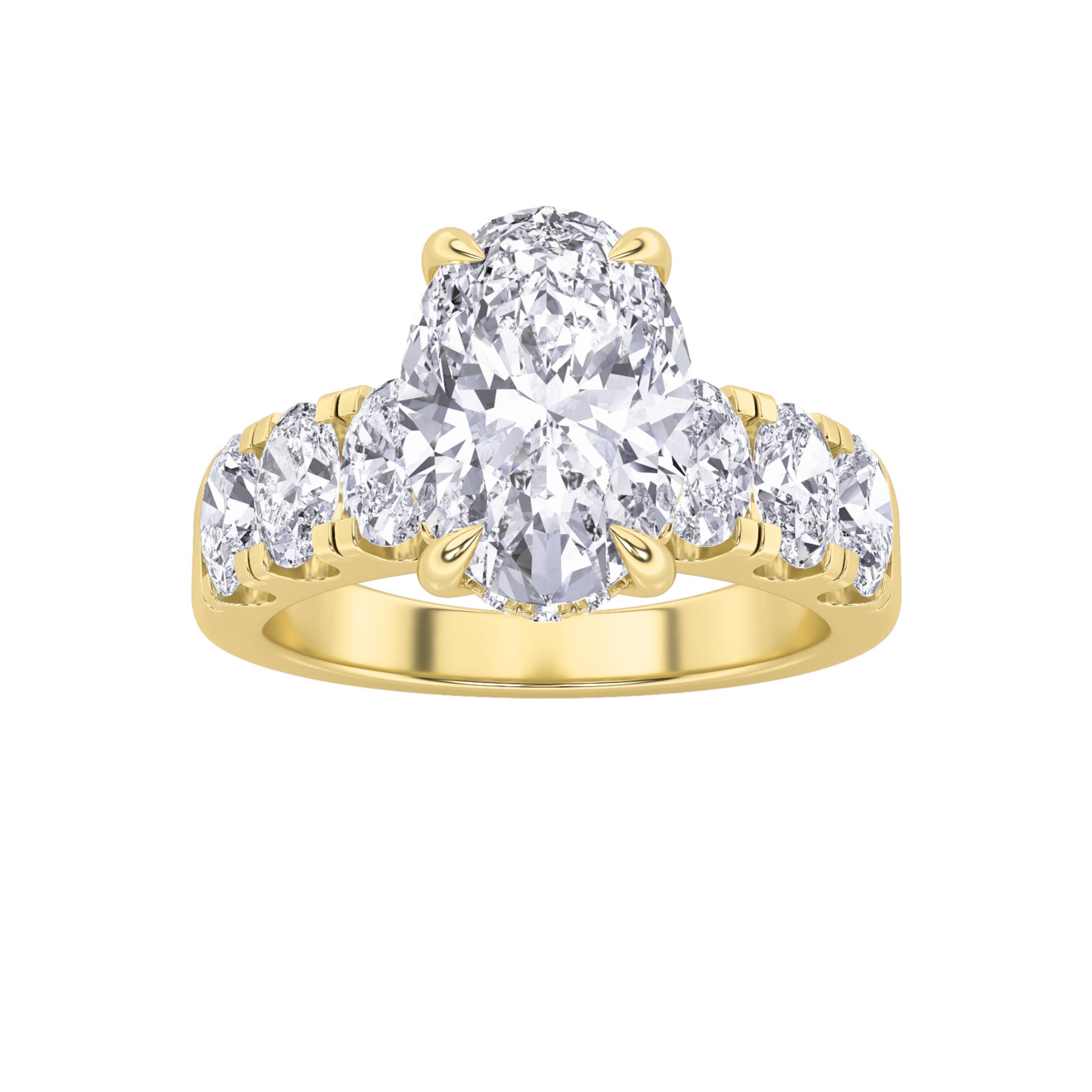 4Cttw Oval Shaped Lab Grown Diamond (F/VS) Bold Accented Engagement  Ring in 14K Gold