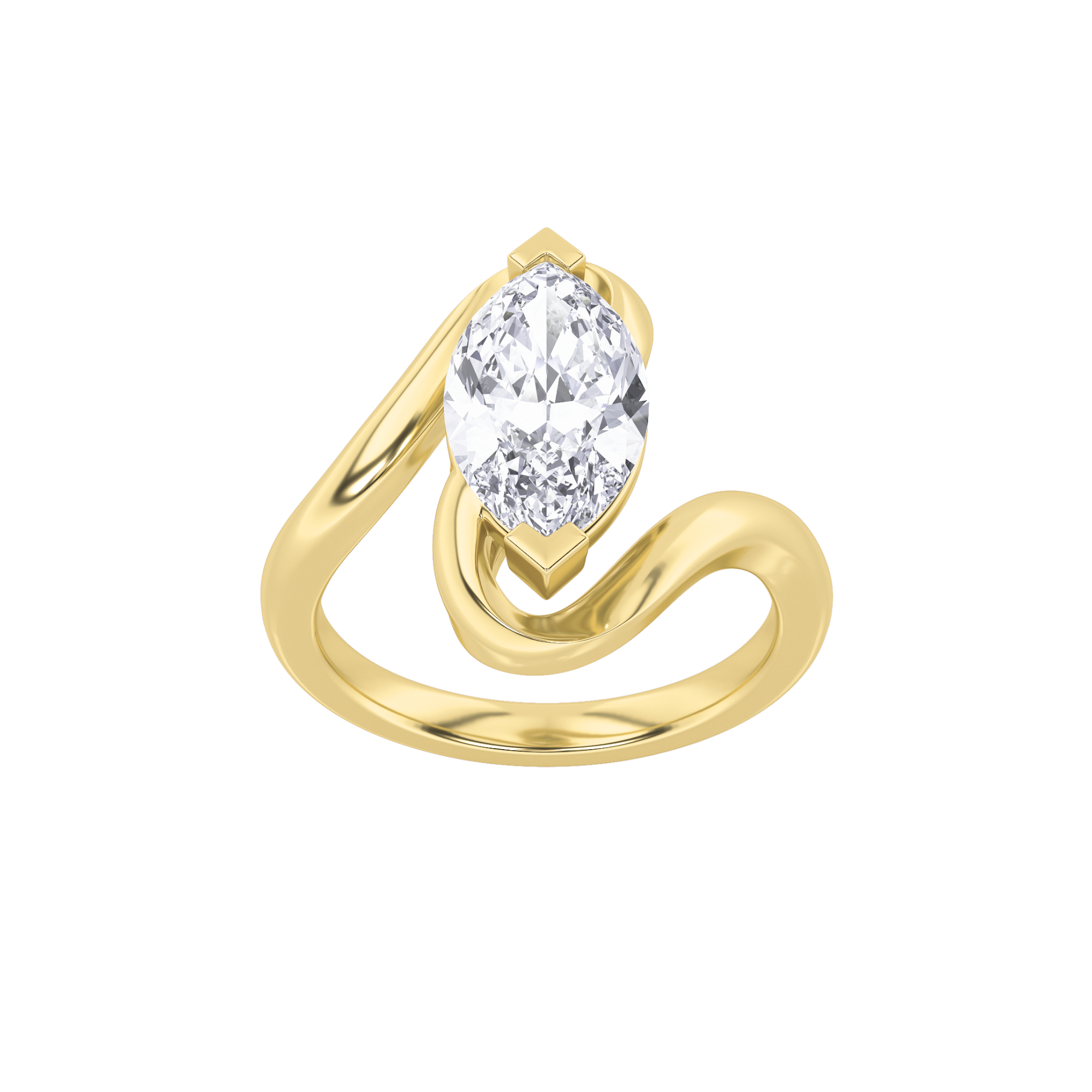 2Cttw Marquise Shaped Lab Grown Diamond (F/VS) Swirl Engagement Ring in 14K Gold