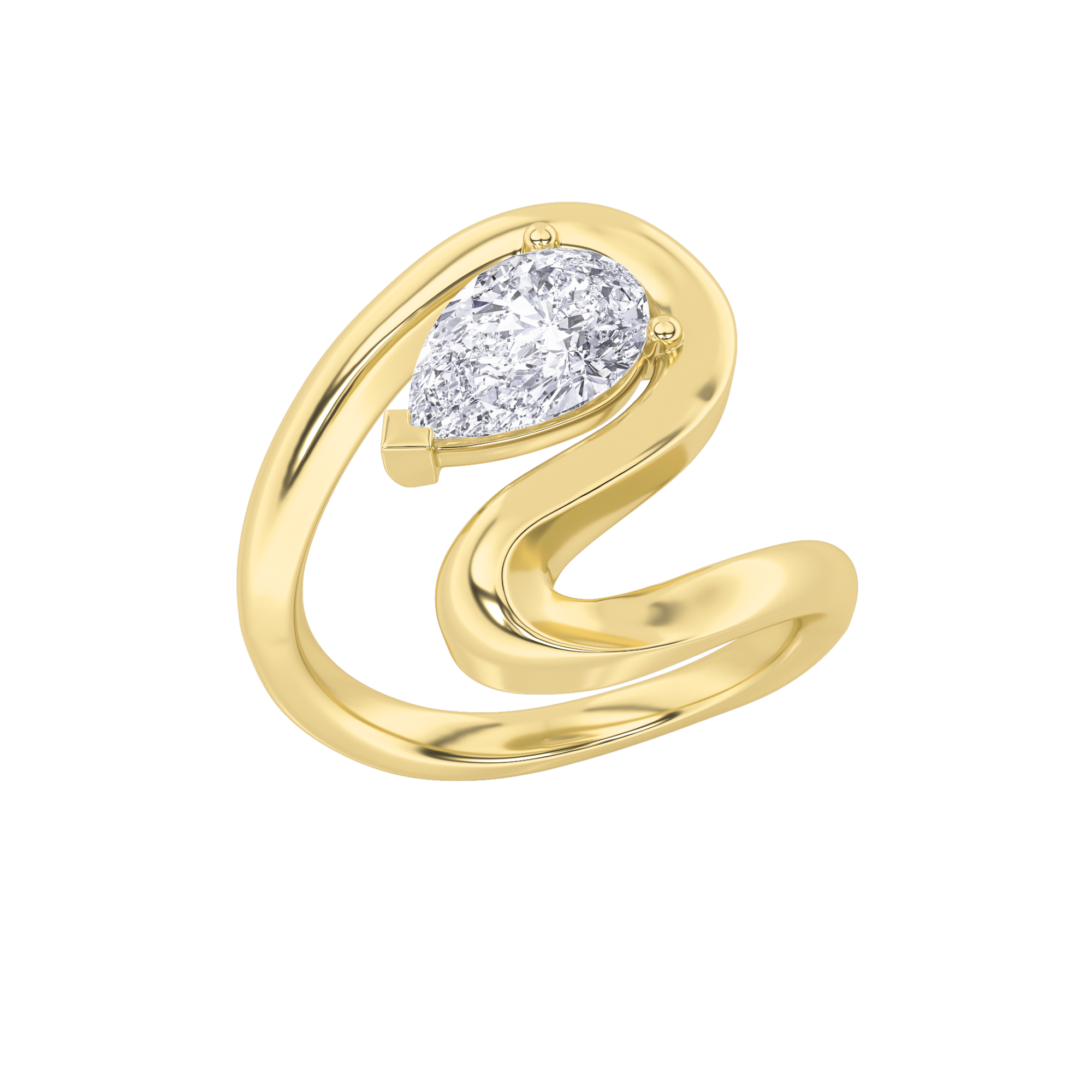 1.5Cttw Pear Shaped Lab Grown Diamond (F/VS) Wave inspired Engagement  Ring in 14K Gold
