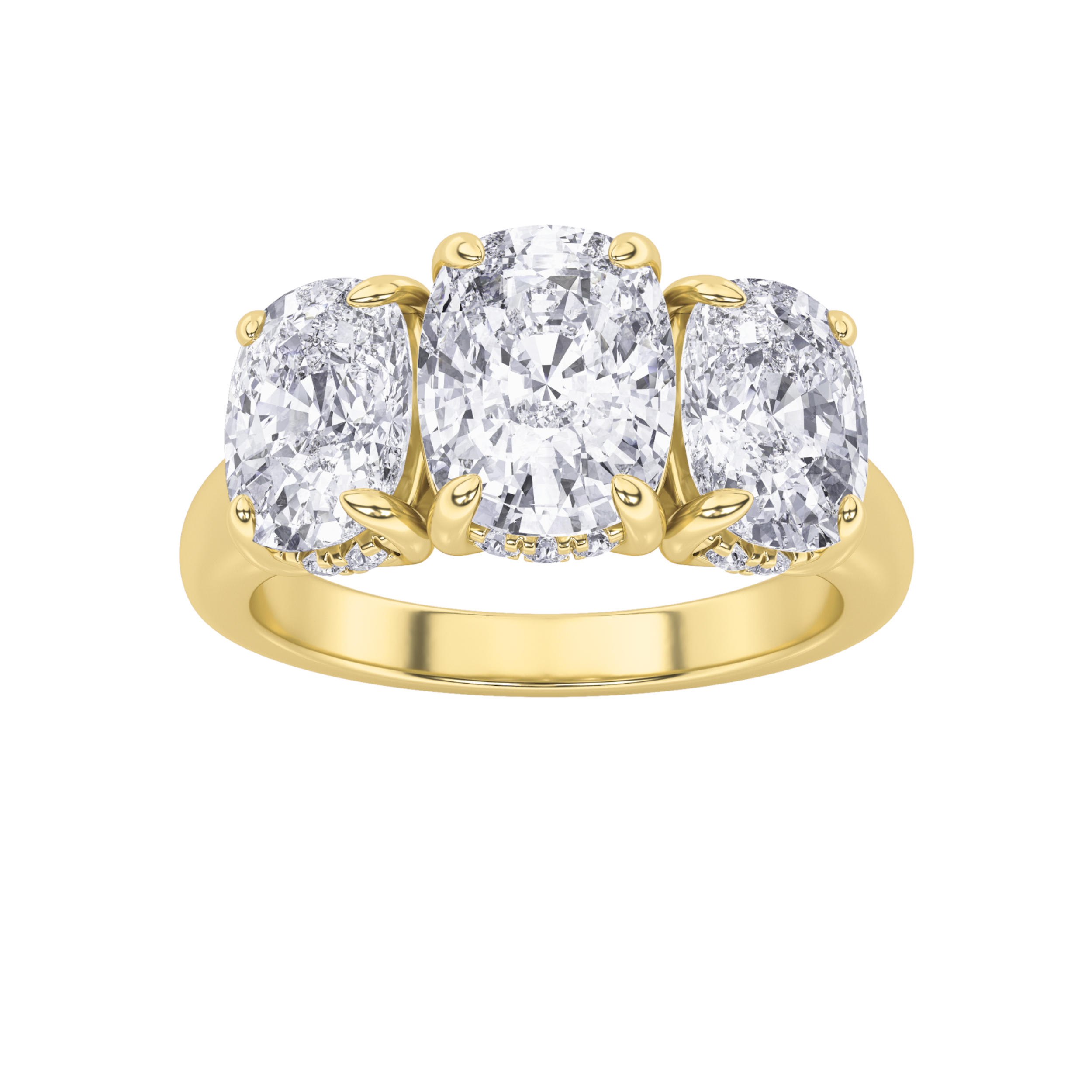 3.5Cttw Elongated Cushion Shaped Lab Grown Diamond (F/VS) Three Stone Ring in 14K Gold