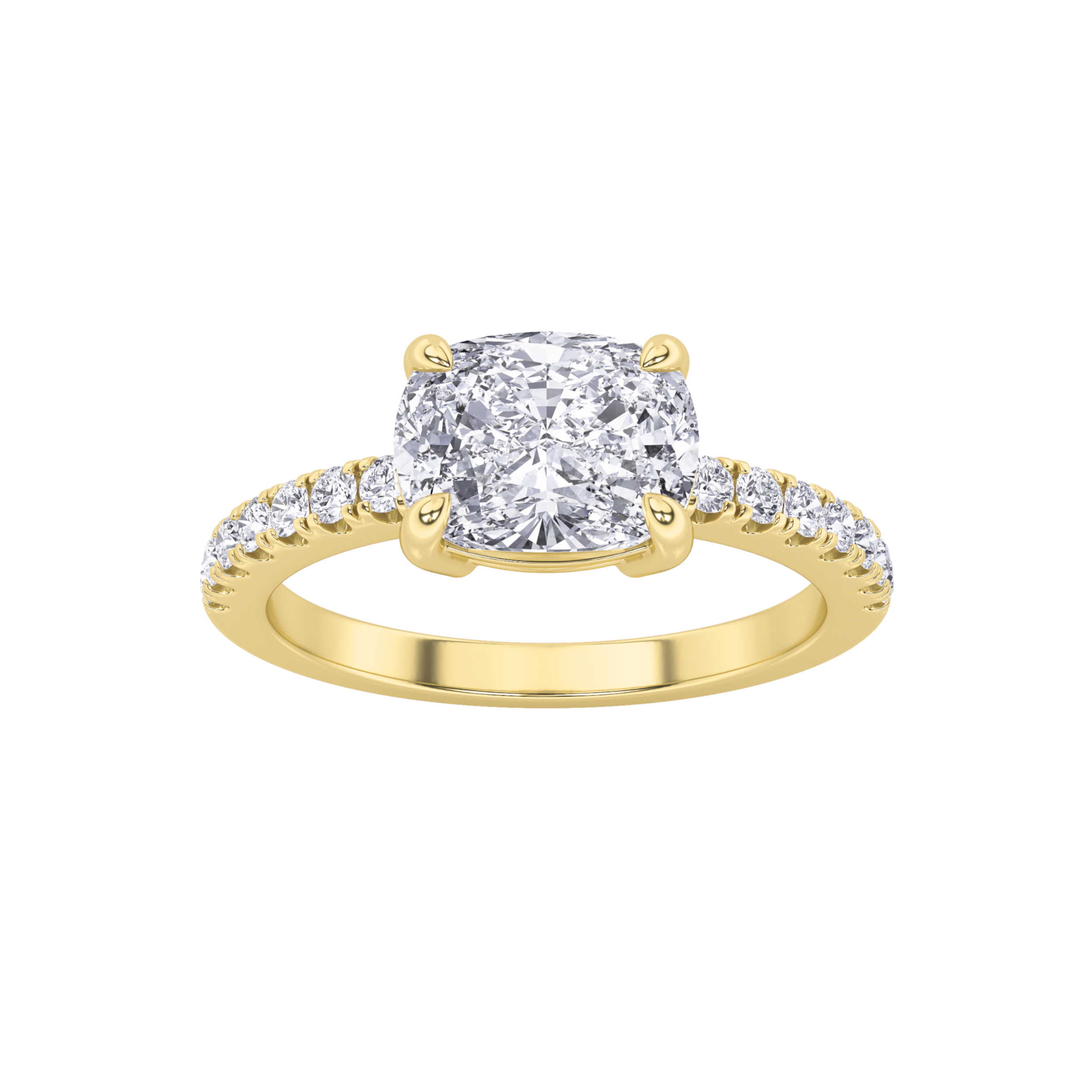 1.5Cttw Elongated Cushion Shaped Lab Grown Diamond (F/VS) East West Accented Ring in 14K Gold