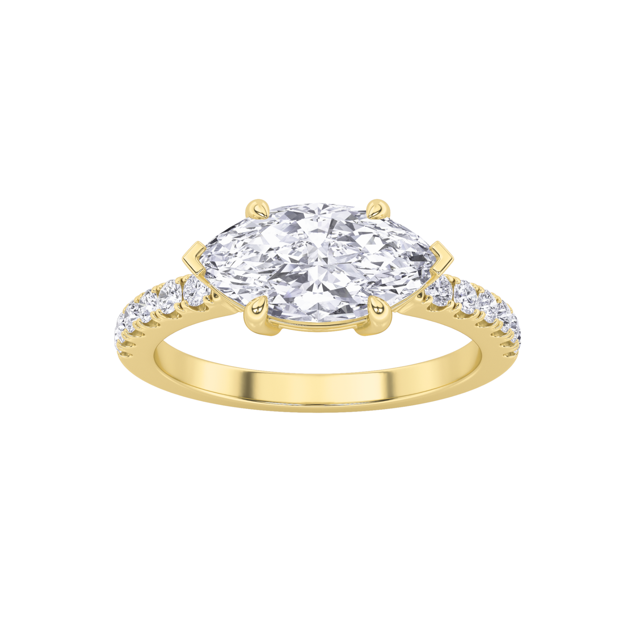 1.5Cttw Marquise Shaped Lab Grown Diamond (F/VS) East West Accented Ring in 14K Gold