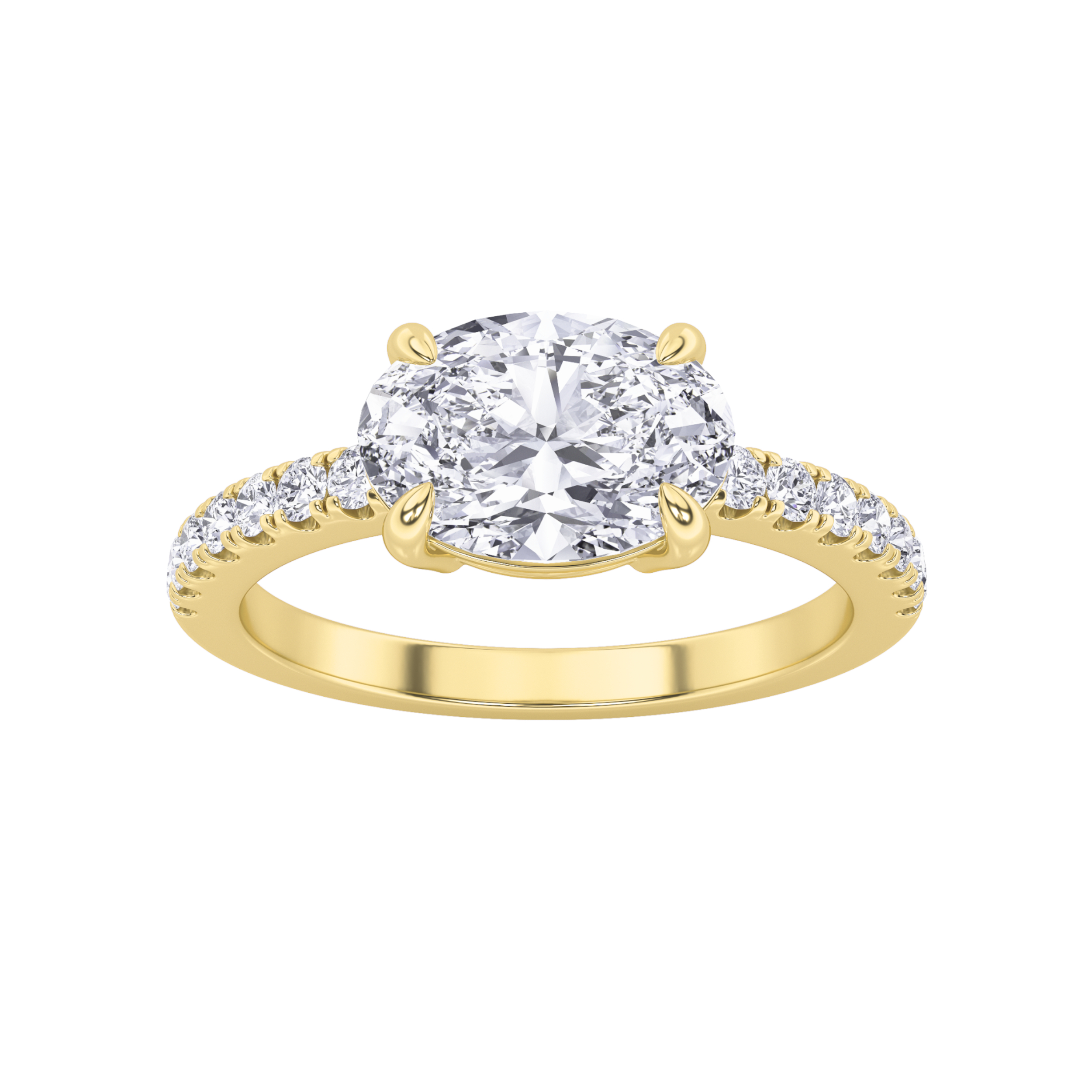1.5Cttw Oval Shaped Lab Grown Diamond (F/VS) East West Accented Ring in 14K Gold