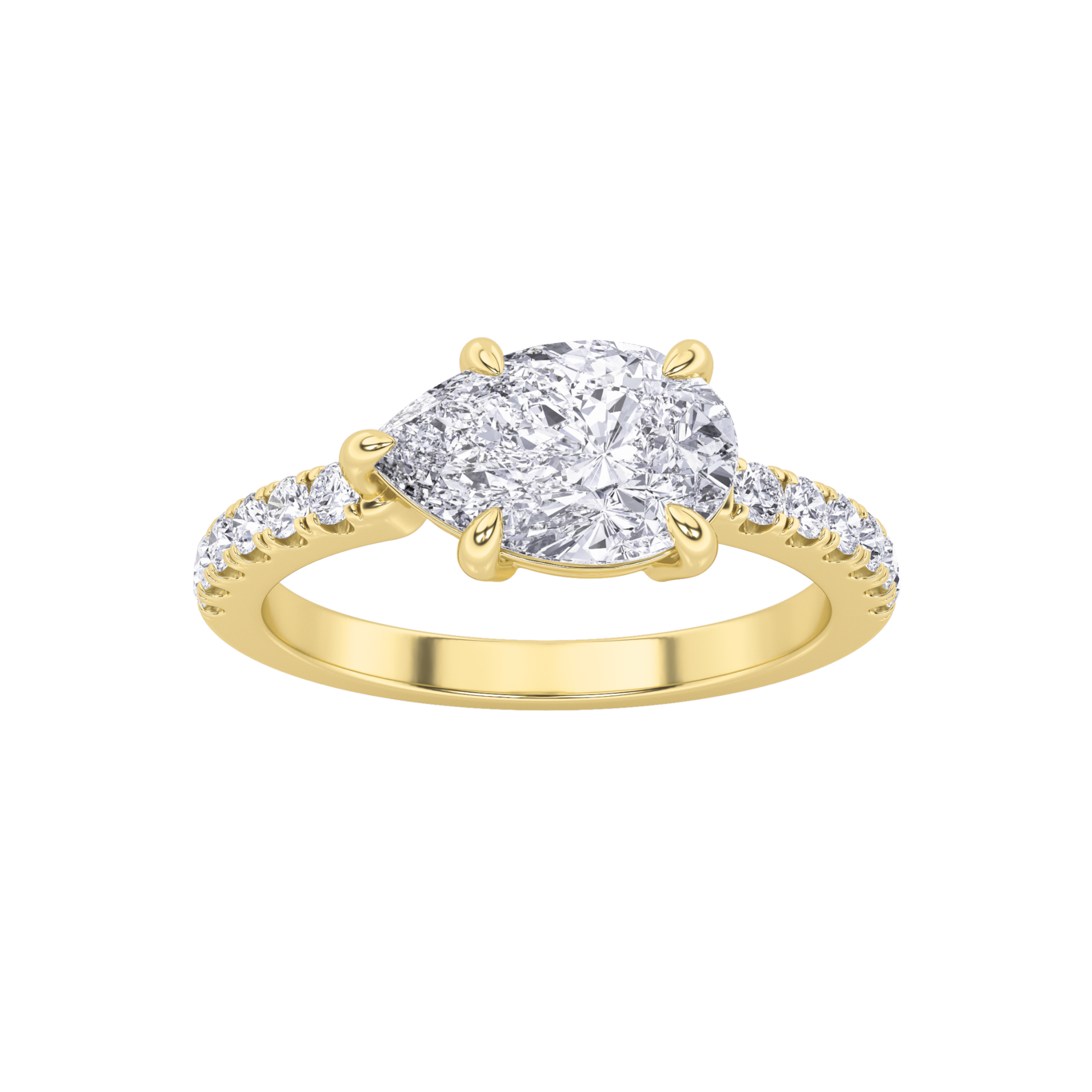 1.5Cttw Pear Shaped Lab Grown Diamond (F/VS) East West Accented Ring in 14K Gold