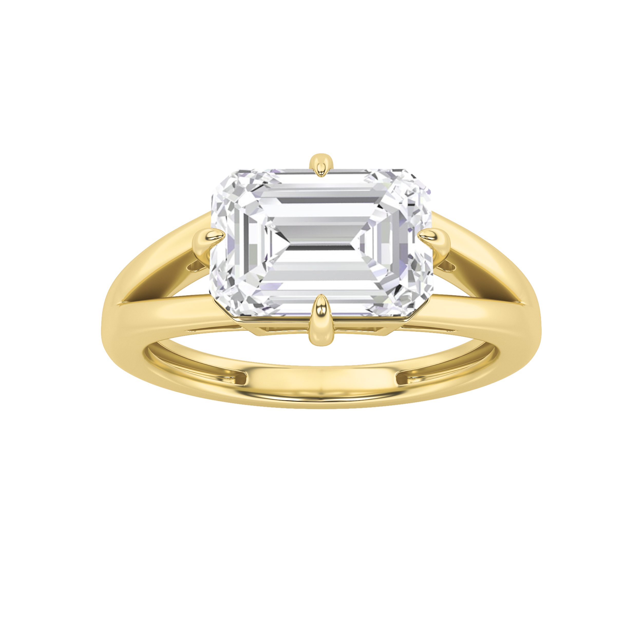 2.5Cttw Emerald Shaped Lab Grown Diamond (F/VS) East West Solitaire Ring in 14K Gold
