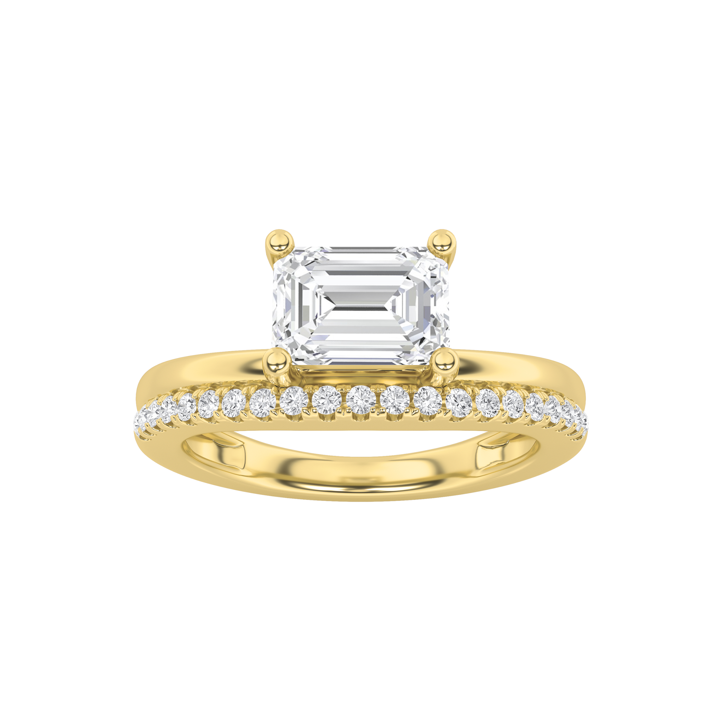 1.5Cttw Emerald Shaped Lab Grown Diamond (F/VS) East West Accented Solitaire Ring in 14K Gold