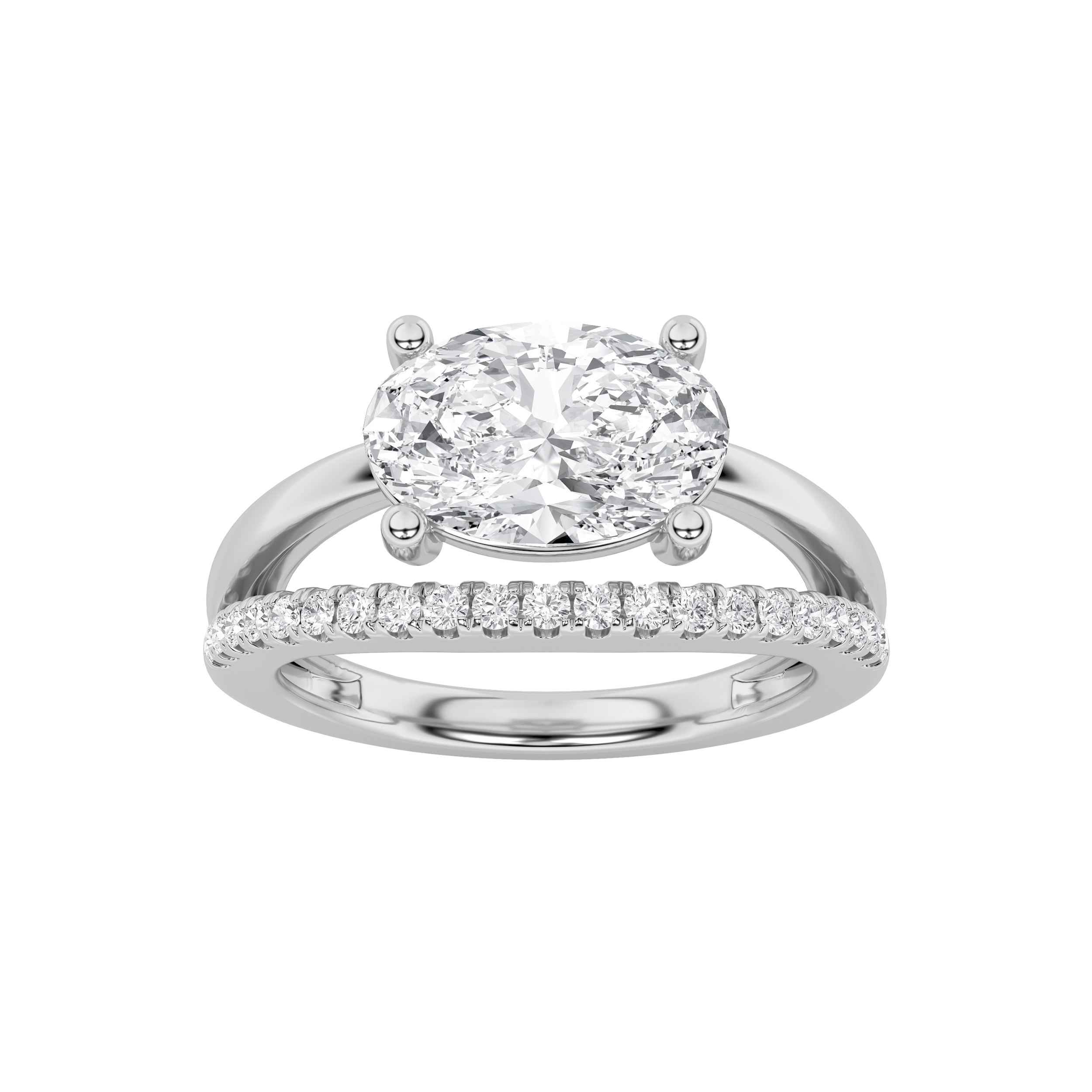 2Cttw Oval Shaped Lab Grown Diamond (F/VS) East West Accented Solitaire Ring in 14K Gold