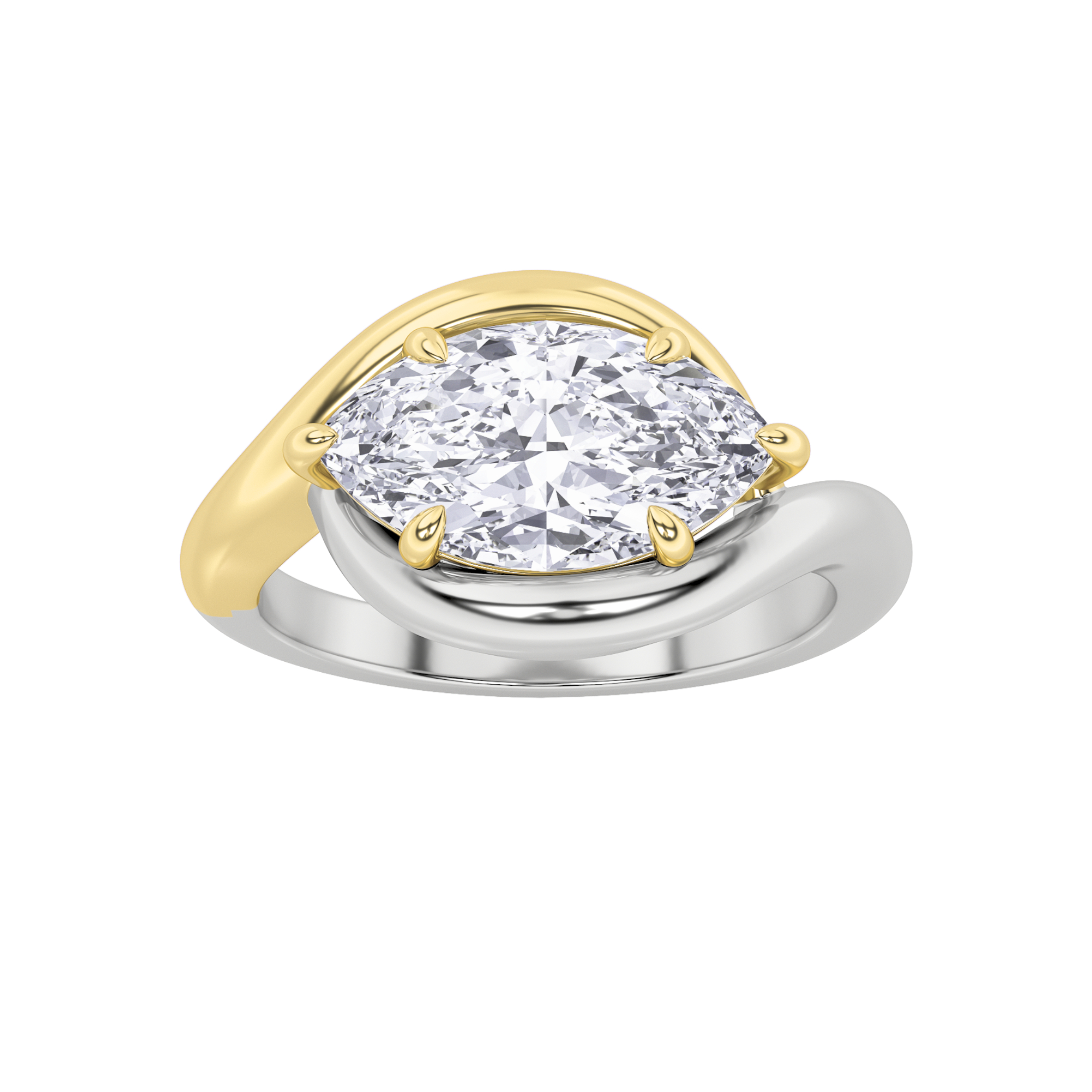 2Cttw Marquise Shaped Lab Grown Diamond (F/VS) East West Solitaire Ring in 14K Gold
