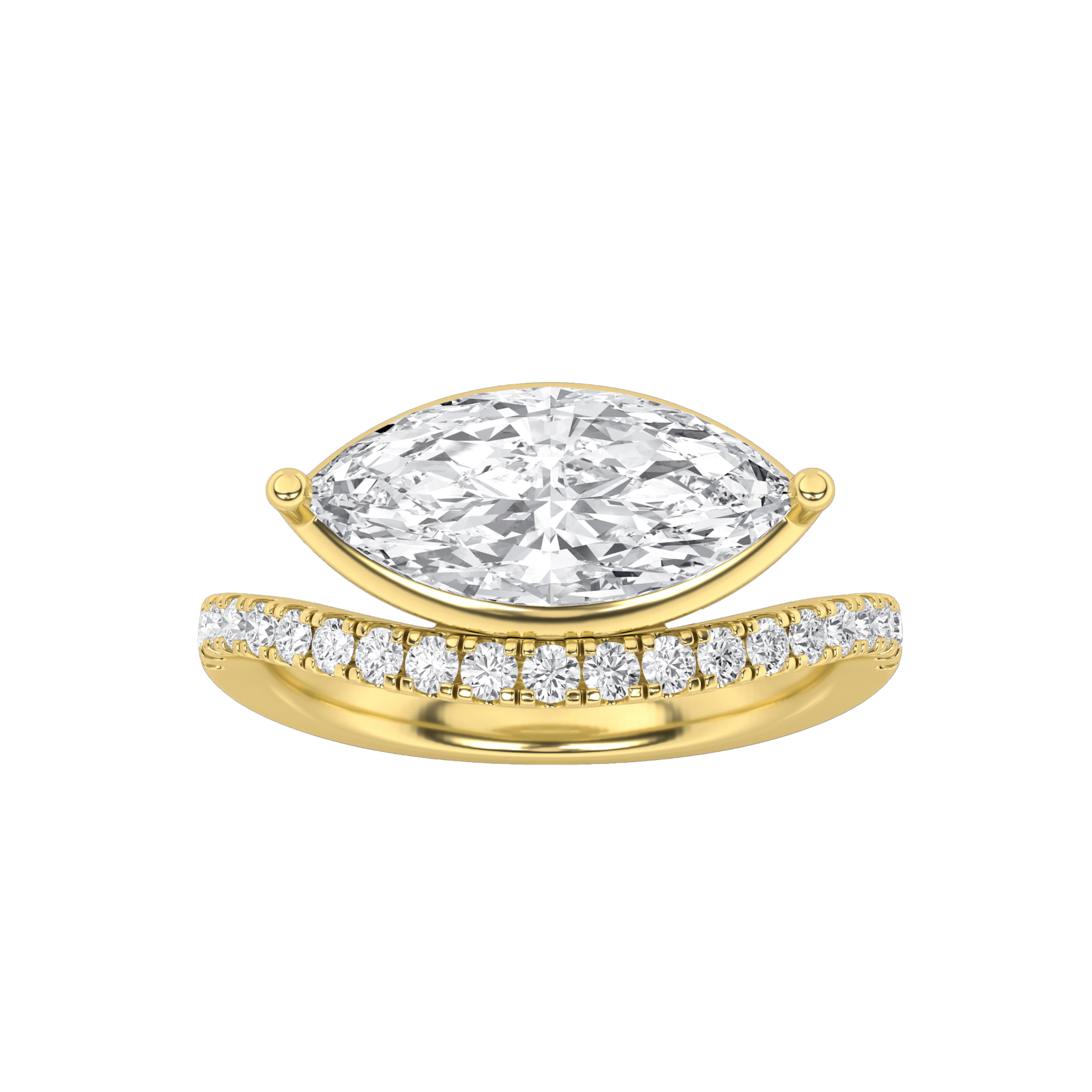 2Cttw Marquise Shaped Lab Grown Diamond (F/VS) East West Accented Solitaire Ring in 14K Gold