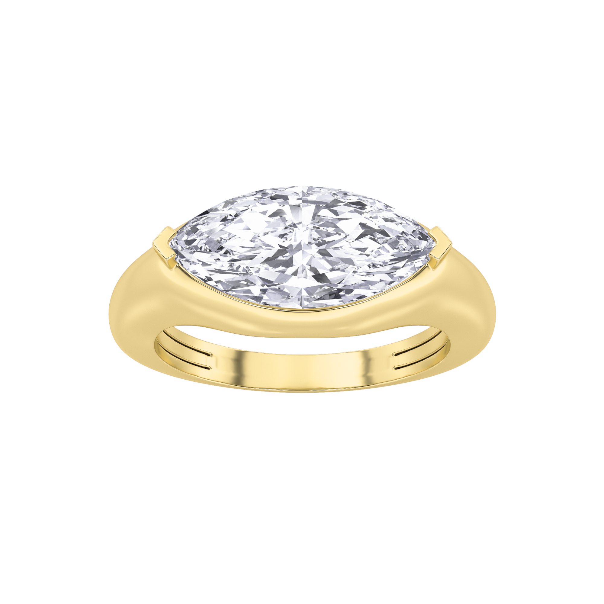 2Cttw Marquise Shaped Lab Grown Diamond (F/VS) East West Solitaire Ring in 14K Gold