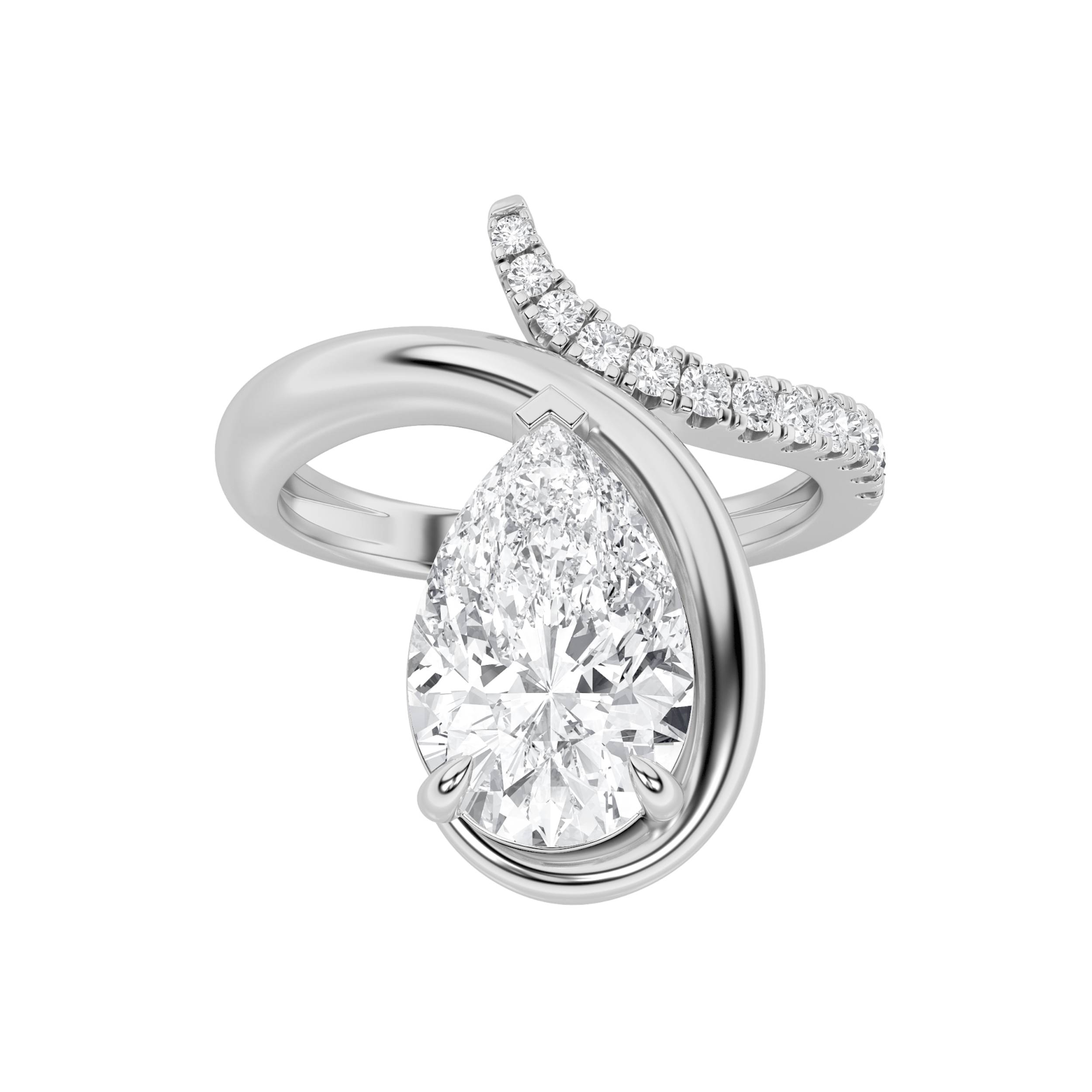 2.5Cttw Pear Shaped Lab Grown Diamond (F/VS) Fancy Accented Solitaire Engagement Ring in 14K Gold