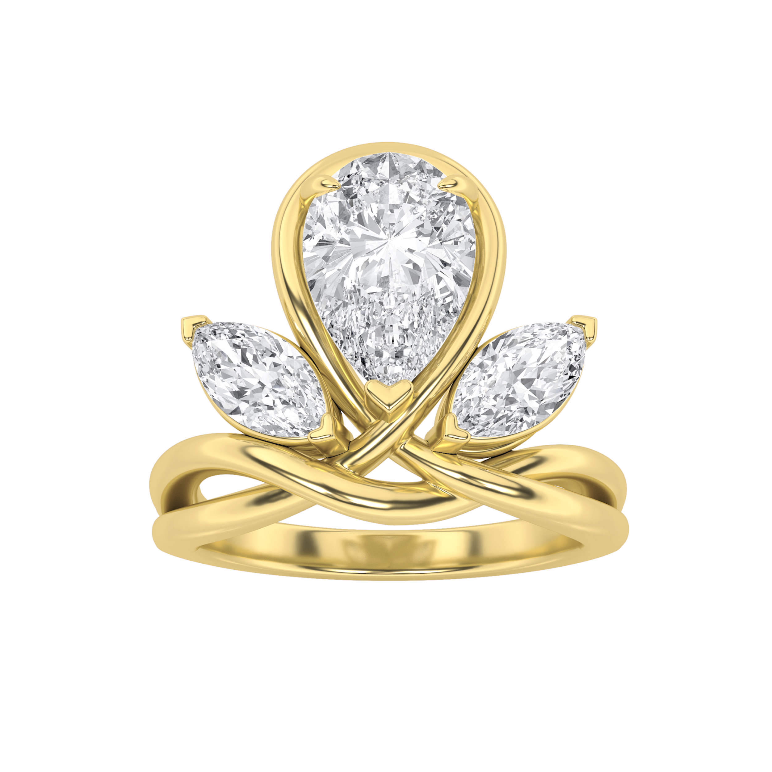 3Cttw Pear Shaped Lab Grown Diamond (F/VS) Knot Ring in 14K Gold
