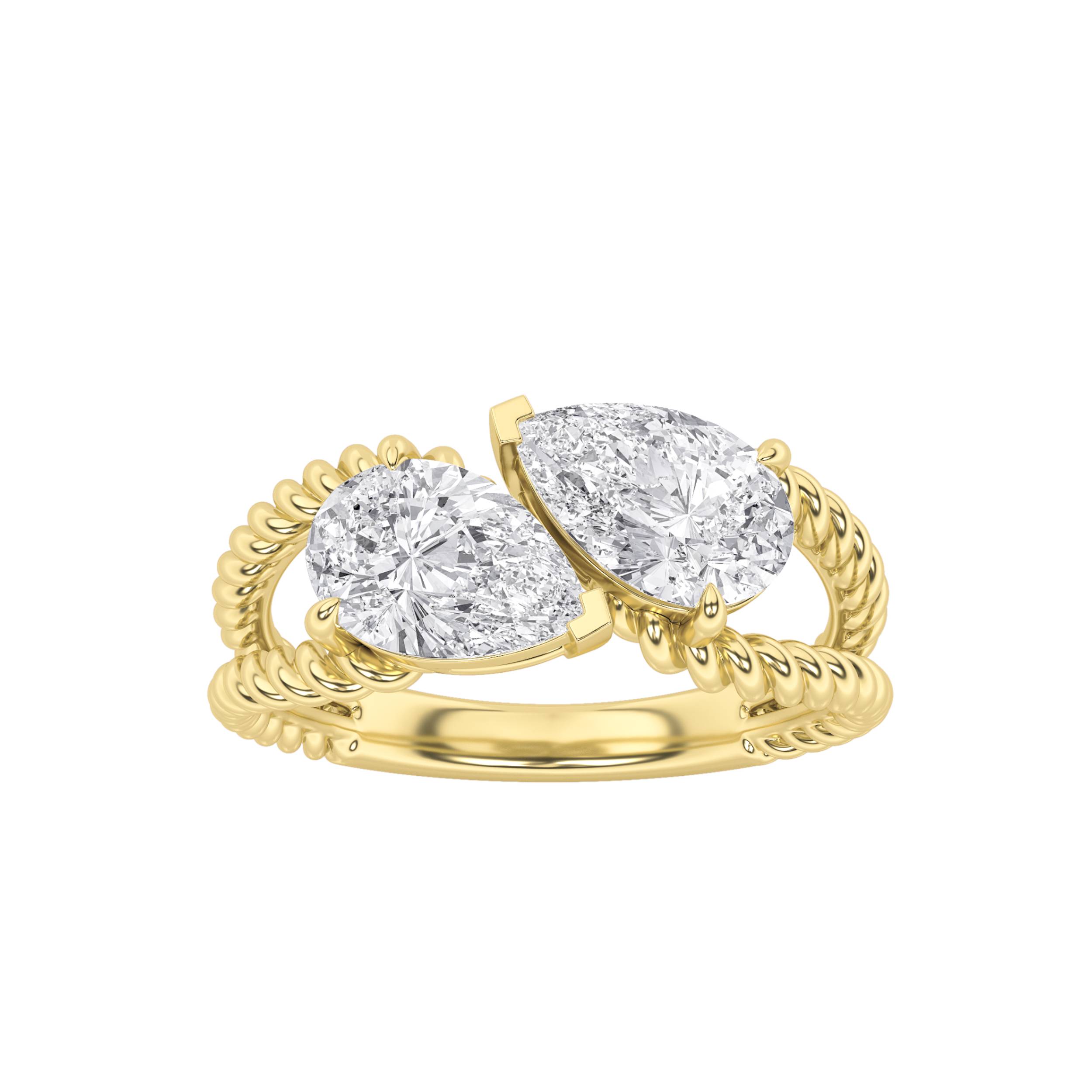 2Cttw Pear Shaped Lab Grown Diamond (F/VS) Toi et Moi Fashiion Ring in 14K Gold