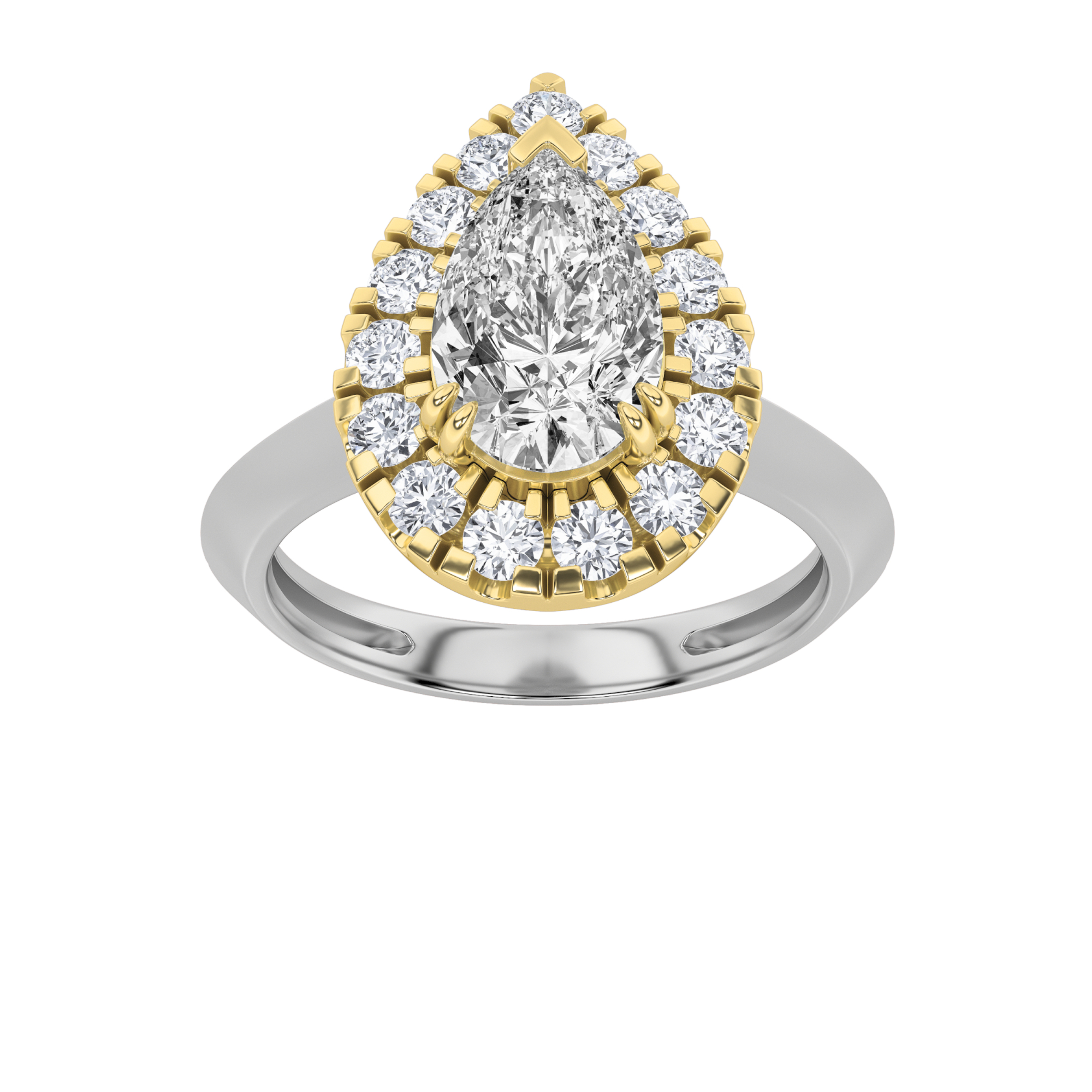 2Cttw Pear Shaped Fancy Yellow Lab Grown Diamond (F/VS) Halo Solitaire Engagement Ring in 14K Gold