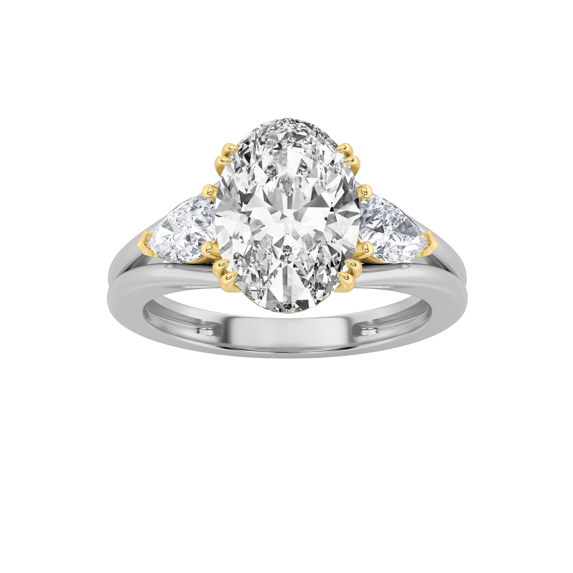 3.5Cttw Oval Shaped Fancy Yellow Lab Grown Diamond (F/VS) Three Stone Split Shank Ring in 14K Gold