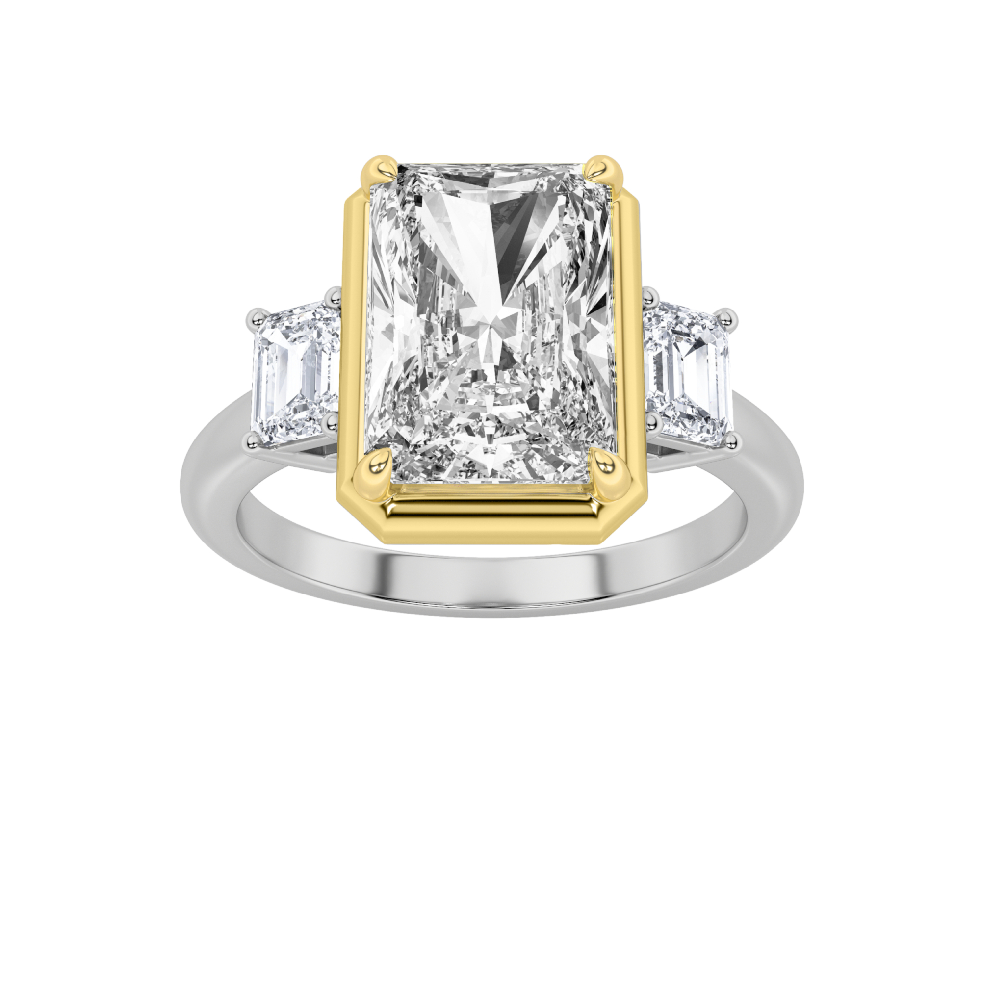 3.5Cttw Radiant Shaped Fancy Yellow Lab Grown Diamond (F/VS) Three Stone Fancy Engagement Ring in 14K Gold